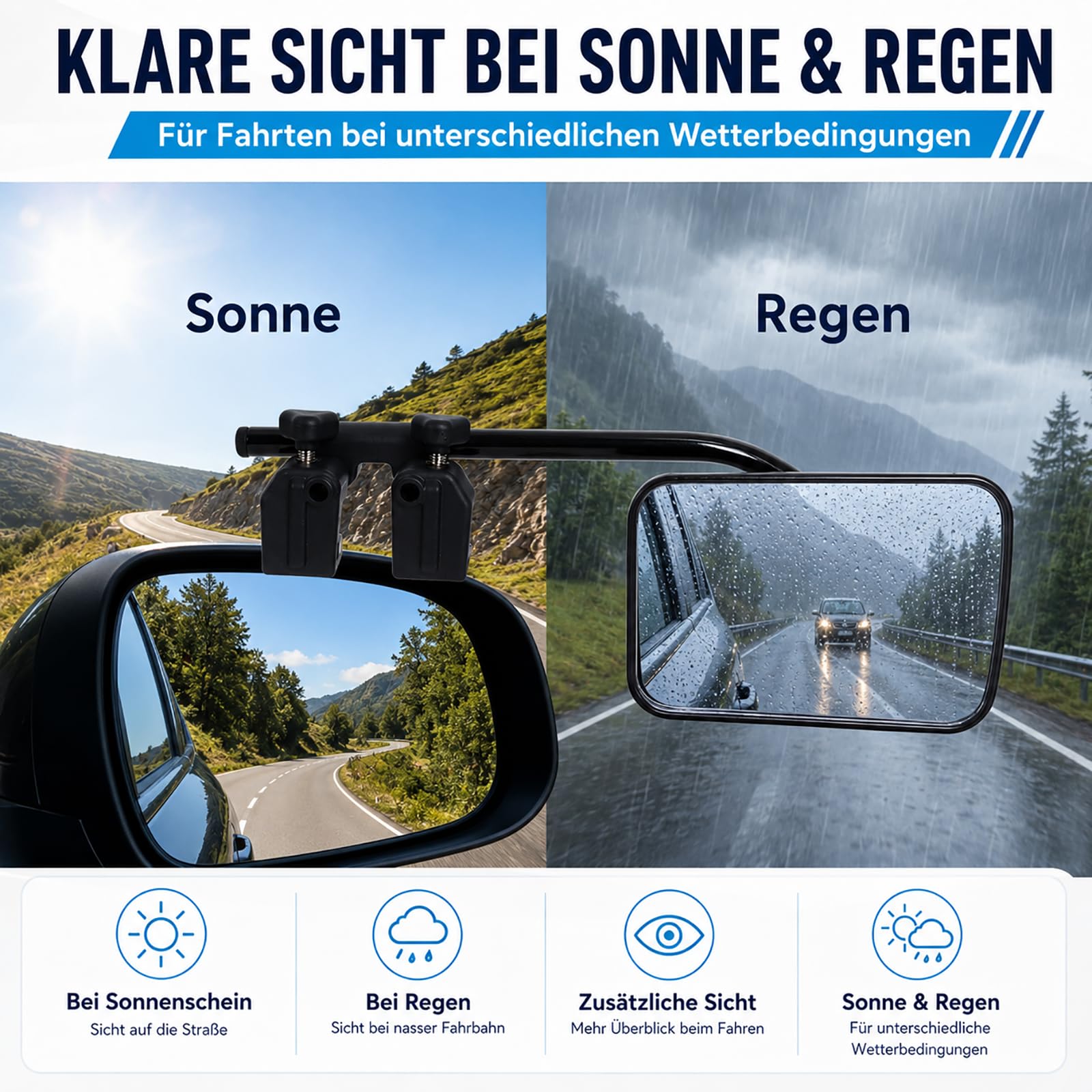Gekufa 2 Stück Wohnwagenspiegel universal, einstellbar außenspiegel wohnwagen, wohnwagen spiegel auto für alle gängigen Fahrzeuge, Autos, Wohnwagen, Whnwagen