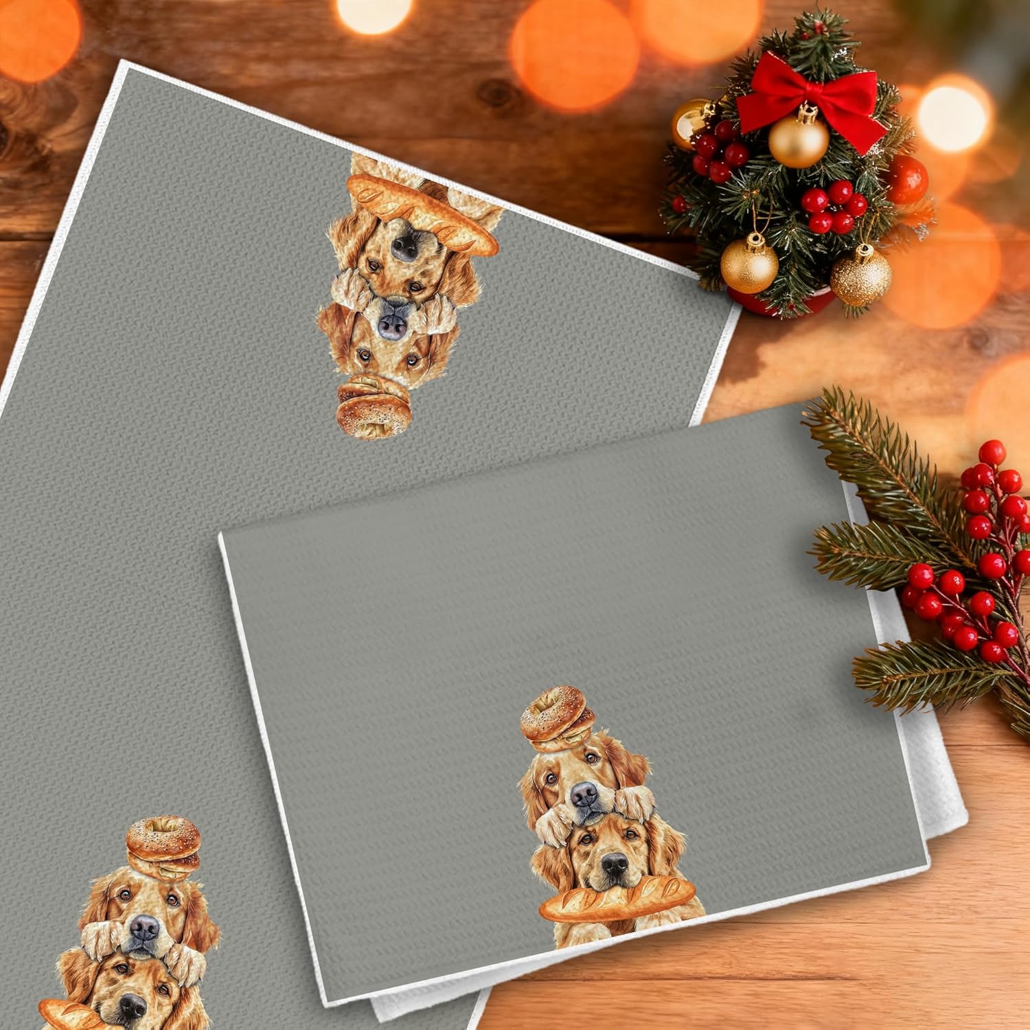 Funny Golden Retriever Kitchen Towels, Golden Retriever Lovers Gifts Dish Tea Towels, Cute Baking Chef Dog Bagel Baguette Decorative Hand Towel for Kitchen Bakery, 16x24 Inch - Image 6