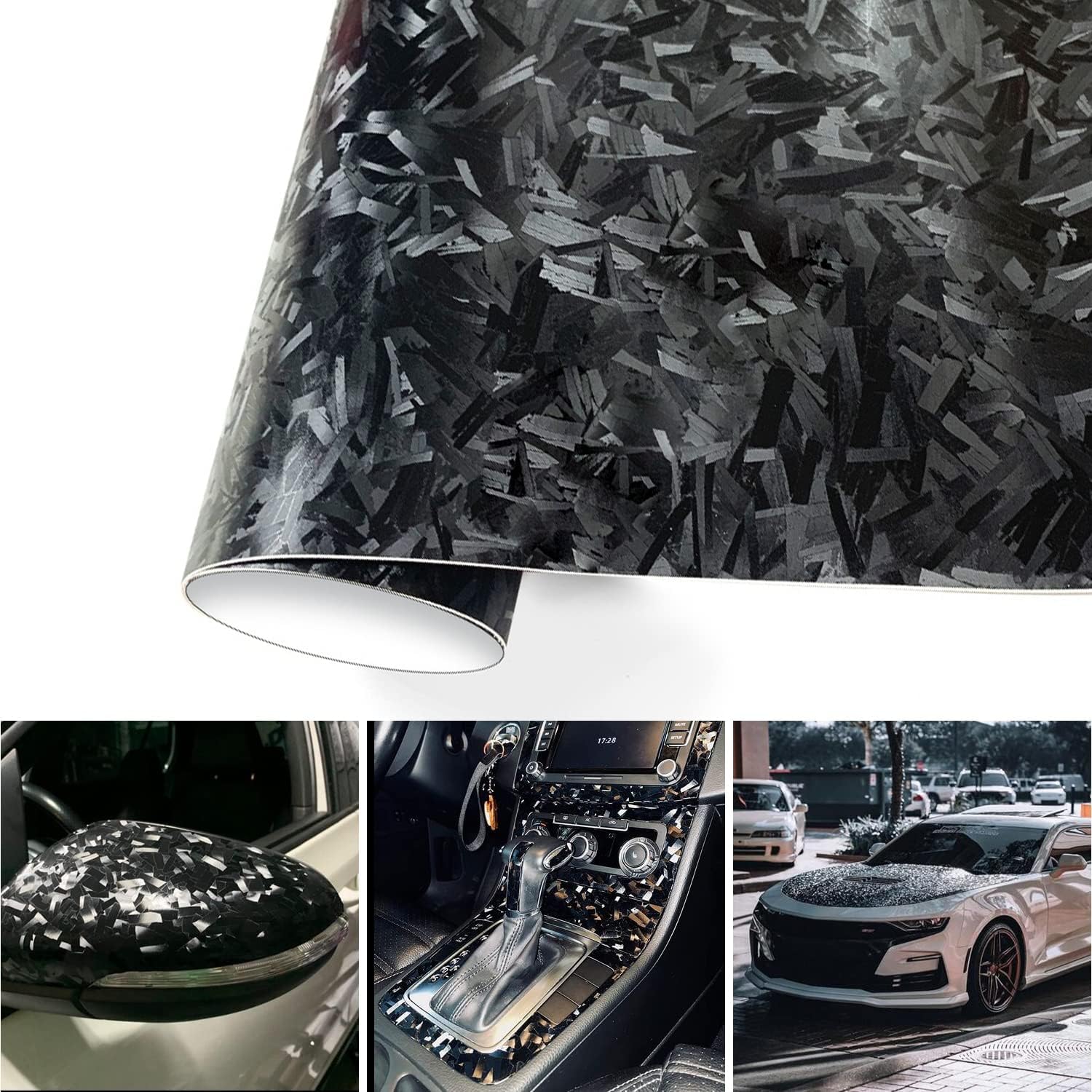 XhuangTech Geschmiedete Kohlefaser-Vinylfolie, Carbon-Vinylfolie, selbstklebender Motorrad-Aufkleber, Anti-Falten, blasenfrei, Ersatz-Autoaufkleber (schwarz, 3 m x 152 cm)
