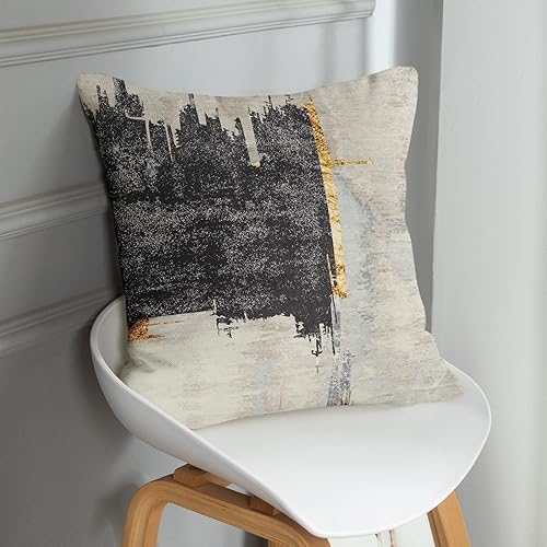 Miniatura 7 de Juego de 4 fundas de almohada decorativas para decoración del hogar, diseño abstracto negro y dorado, fundas de almohada decorativas de 18 x 18