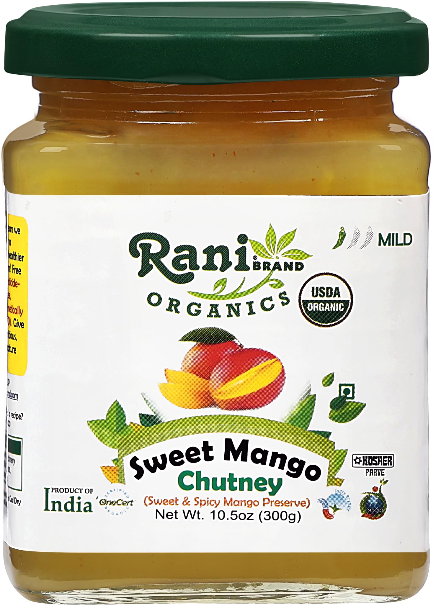 Rani Organic Sweet Mango Chutney (Indian Preserve) 10.5oz (300g) Glass Jar, Ready to eat ~ All Natural | Vegan | Gluten Free | No Colors | NON-GMO | Indian Origin | USDA Certified Organic