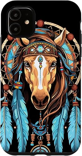 Miniatura 10 de Funda tribal para iPhone 14 Pro Max Horse Dreamcatcher nativo americano plumas