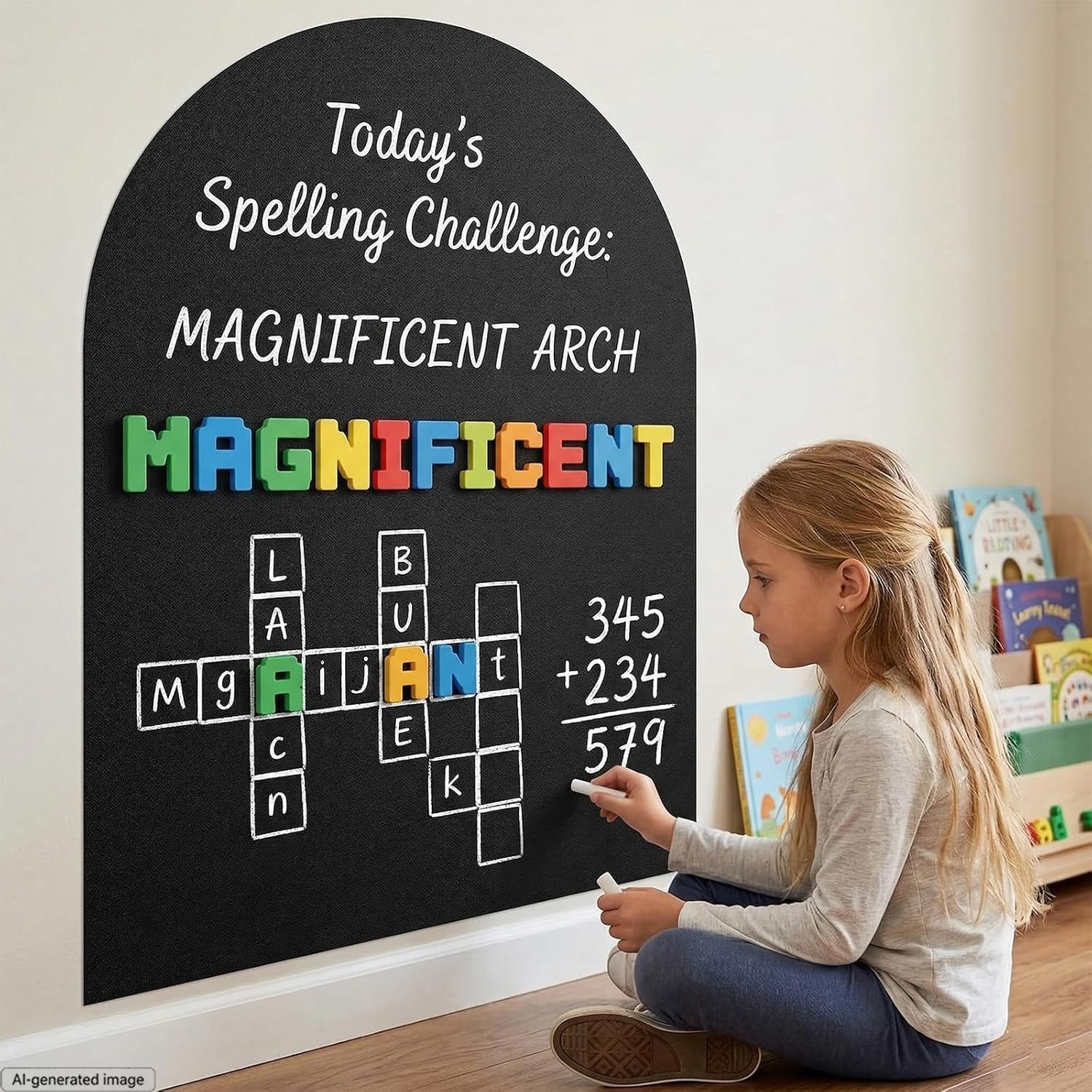 Magnetic Wall Board for Kids: Large Space for Math & Spelling Fun | Arch Magic Play Wall with Strong Adhesive Backing - 39.4" x 23.6" Homeschool Activity Corner for Ages 5-10 (Black)