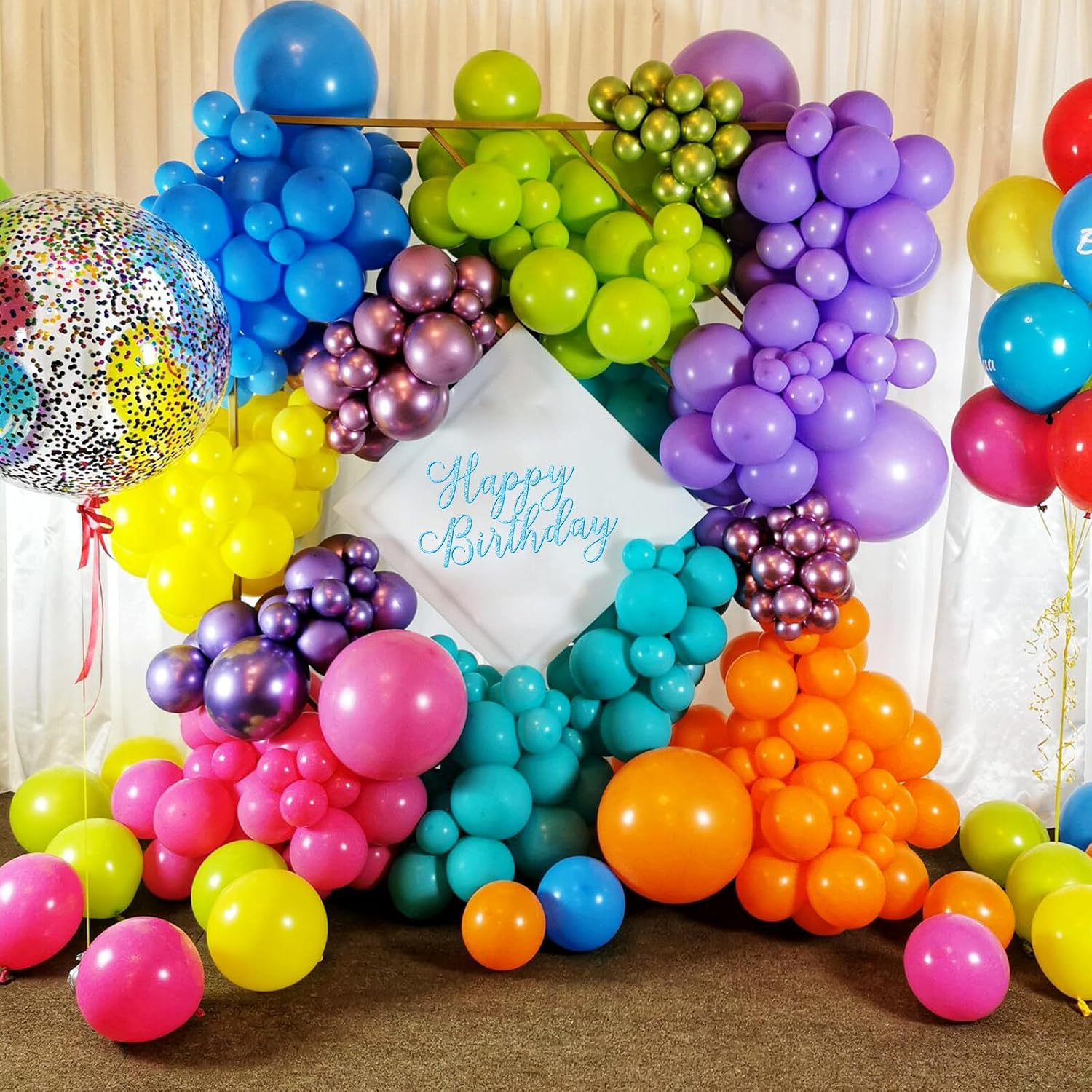 60PCS Rainbow Balloons: Hot Pink, Purple, Teal Blue, Yellow, Orange & Confetti for Birthday, Wedding, Baby Shower, Engagement & DIY Decorations