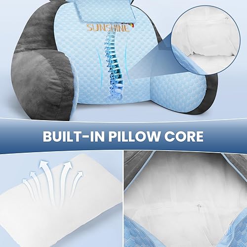 Miniatura 4 de Almohada de espalda grande ajustable para sentarse en la cama, almohada ergonómica para espalda, cuello y soporte lumbar, almohada de lectura,