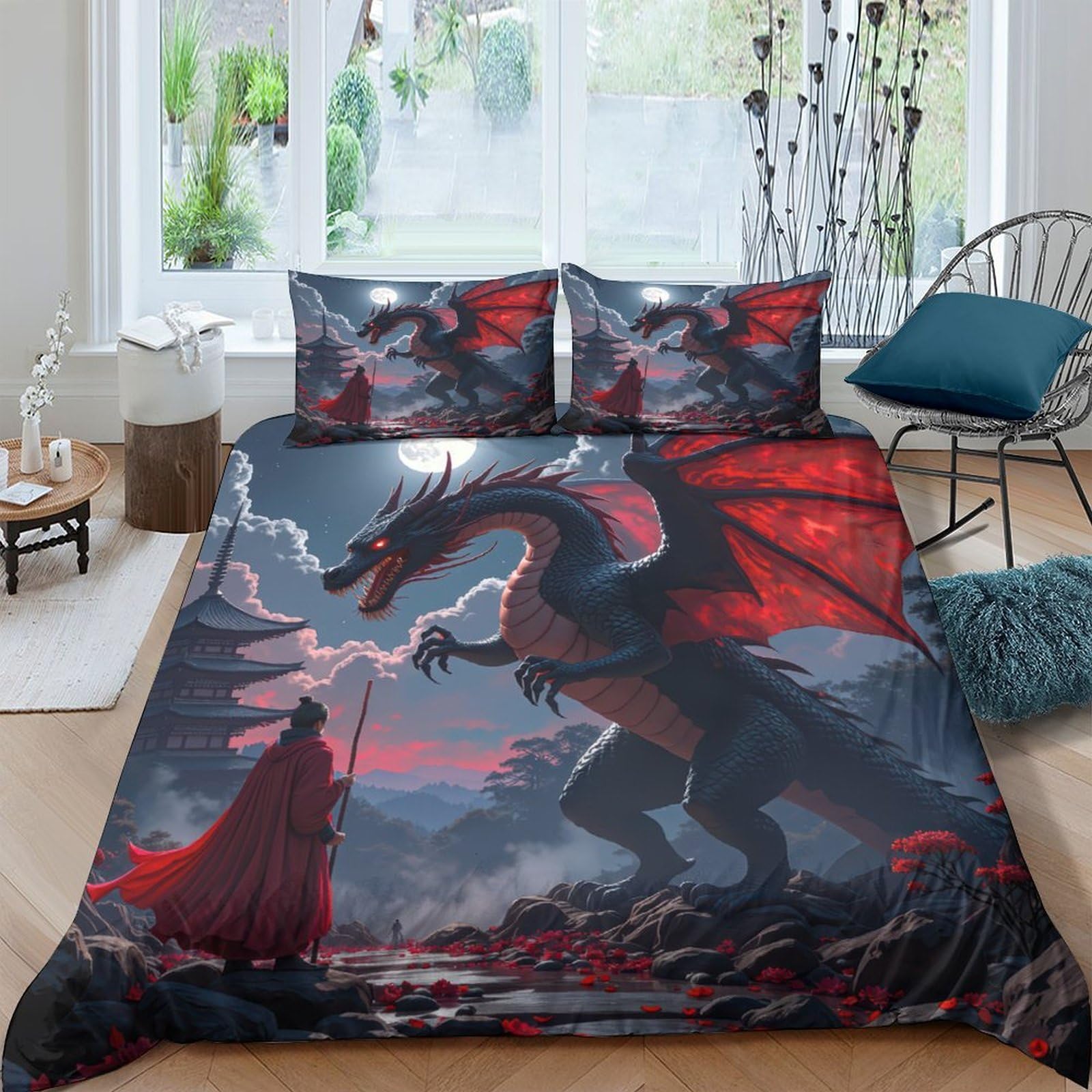 Ctjqhvkz Style-9 3D Printed Dark Dragon Fitted Sheet Microfiber Soft Fantasy Warrior Bed Cover For Bedroom Dorm Decor Single（135X200cm）
