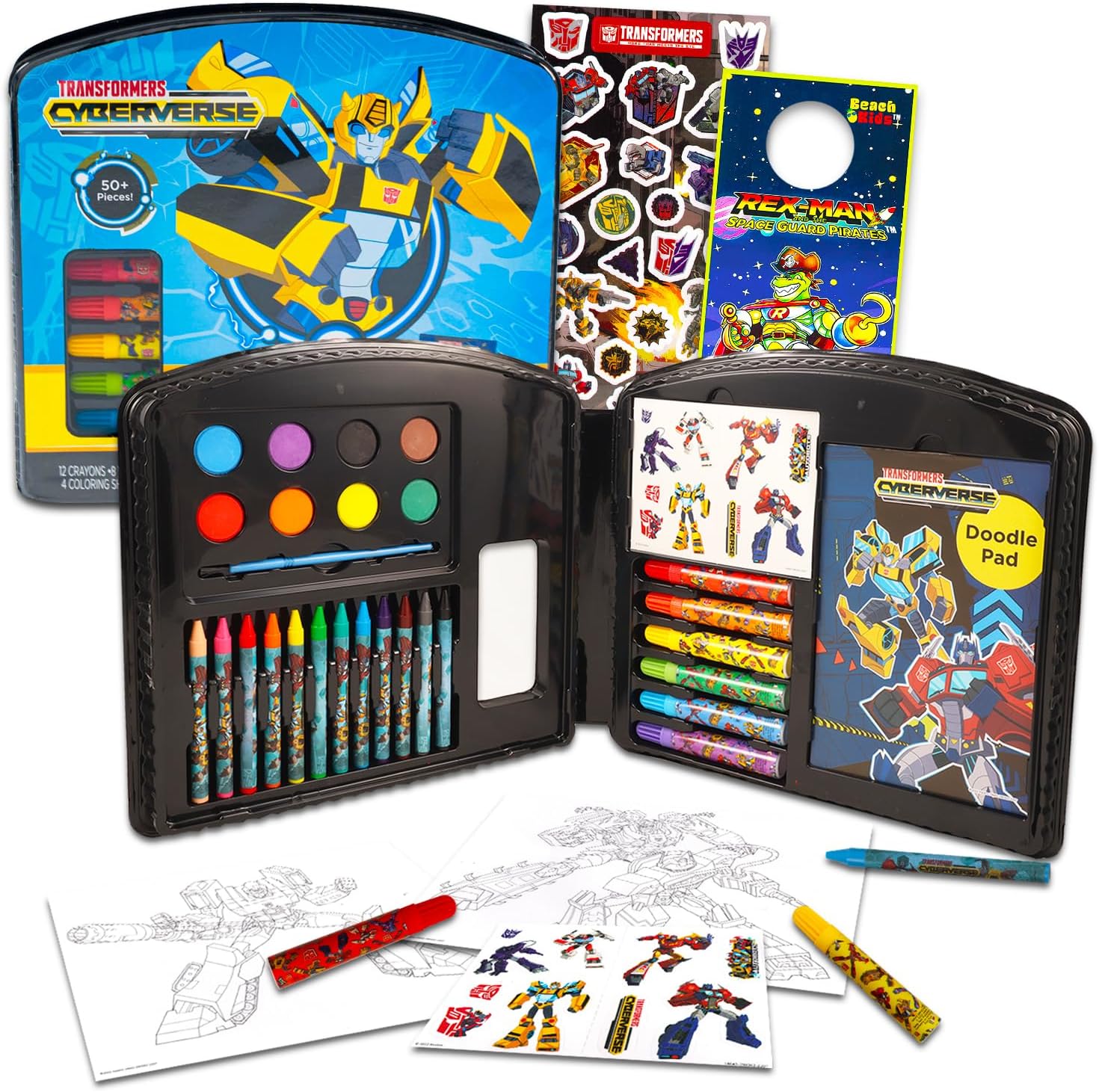Transformers Art Set for Kids - 50 Pc Transformers Art Kit Bundle with Coloring Utensils, Paint, Art Pad, Stickers, More | Painting Kit for Boys