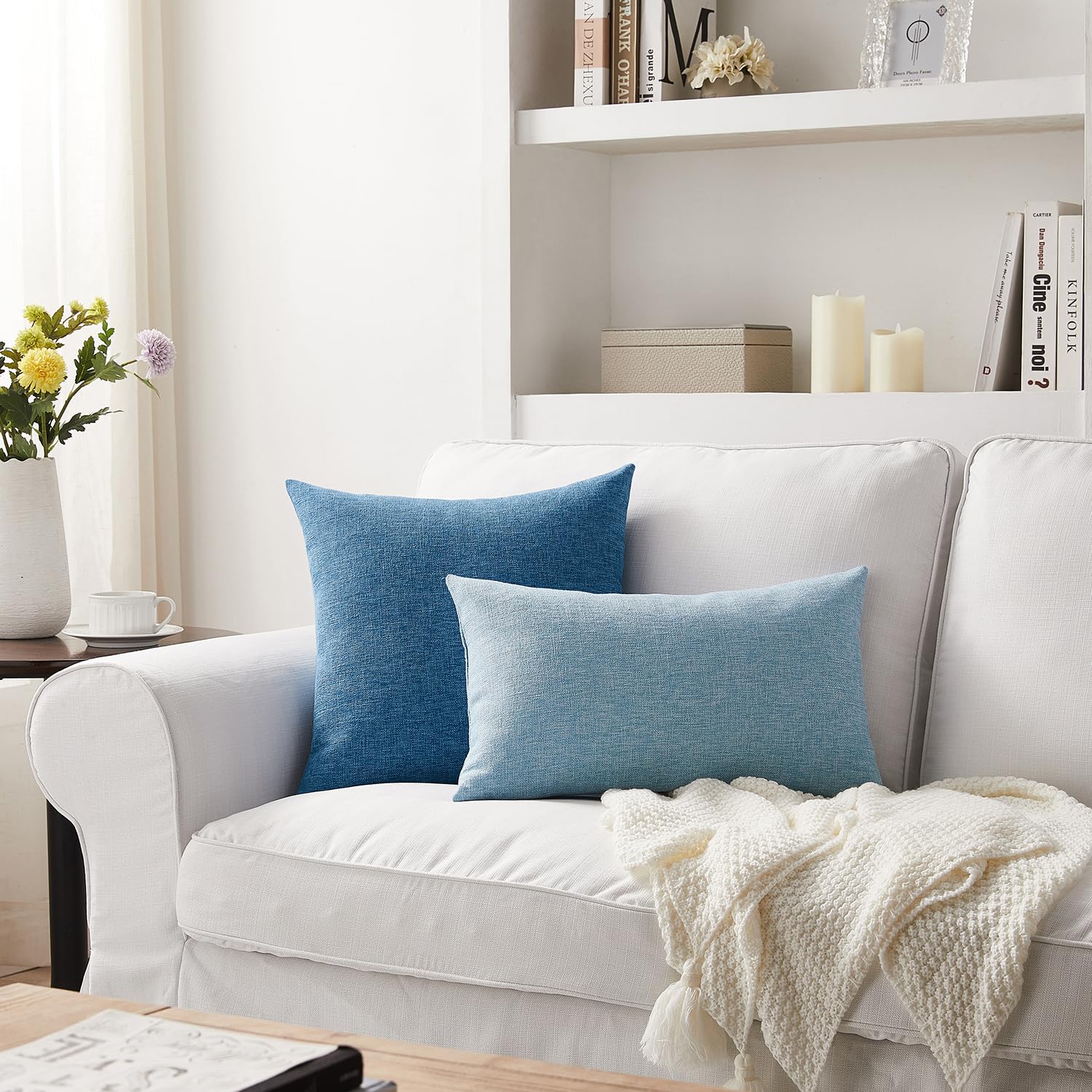 2er Set Blaue Kissenbezüge Aus Leinen – 40x40 Cm, Bauernhaus & Boho Style Für Sofa & Wohnzimmer
