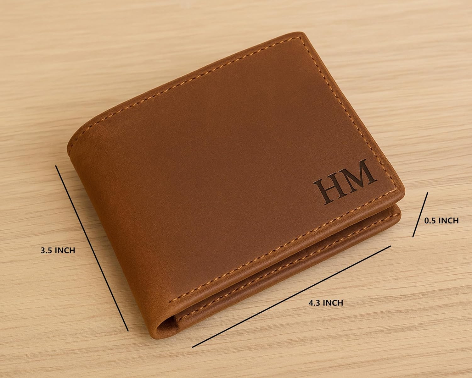 Personalized Full Grain Leather Wallet for Men – Custom Engraved Monogram, Name or Initials Gift Wallet for Husband, Dad, Son, Boyfriend | Father’s Day, Anniversary, Graduation, Birthday (BLACK)