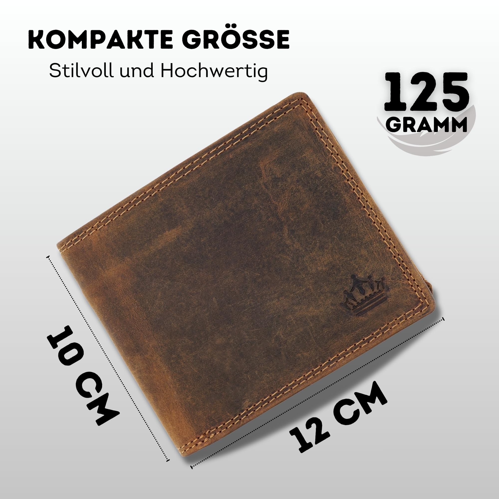 Manza Cartera de piel para hombre con protección RFID y compartimento secreto, monedero de piel auténtica para hombres con caja de regalo, doble costura extraestable, formato horizontal, marrón, 12 x