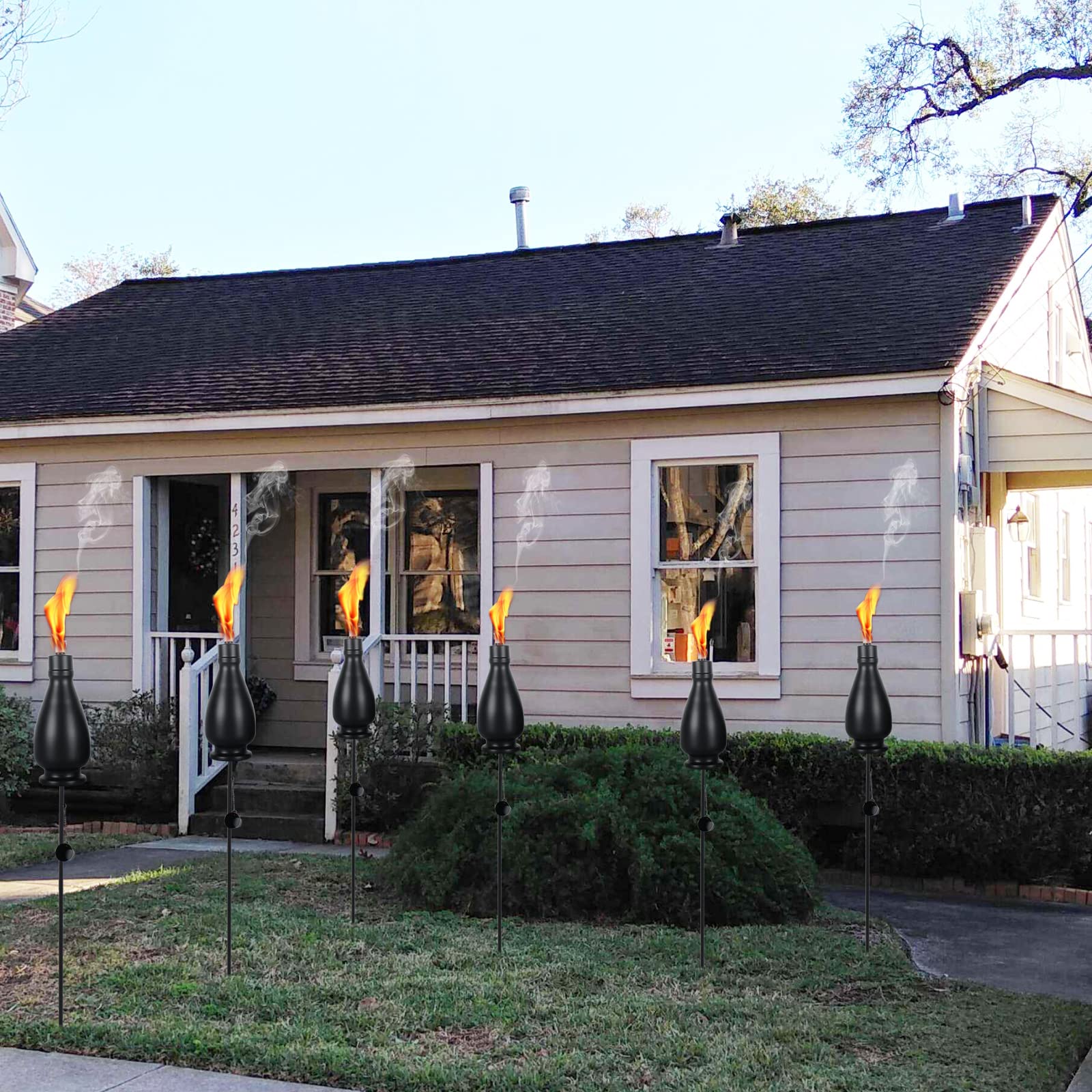 6 Pack Light Torches Outdoor 60 Inch Flickering Flame Outdoor Lighting