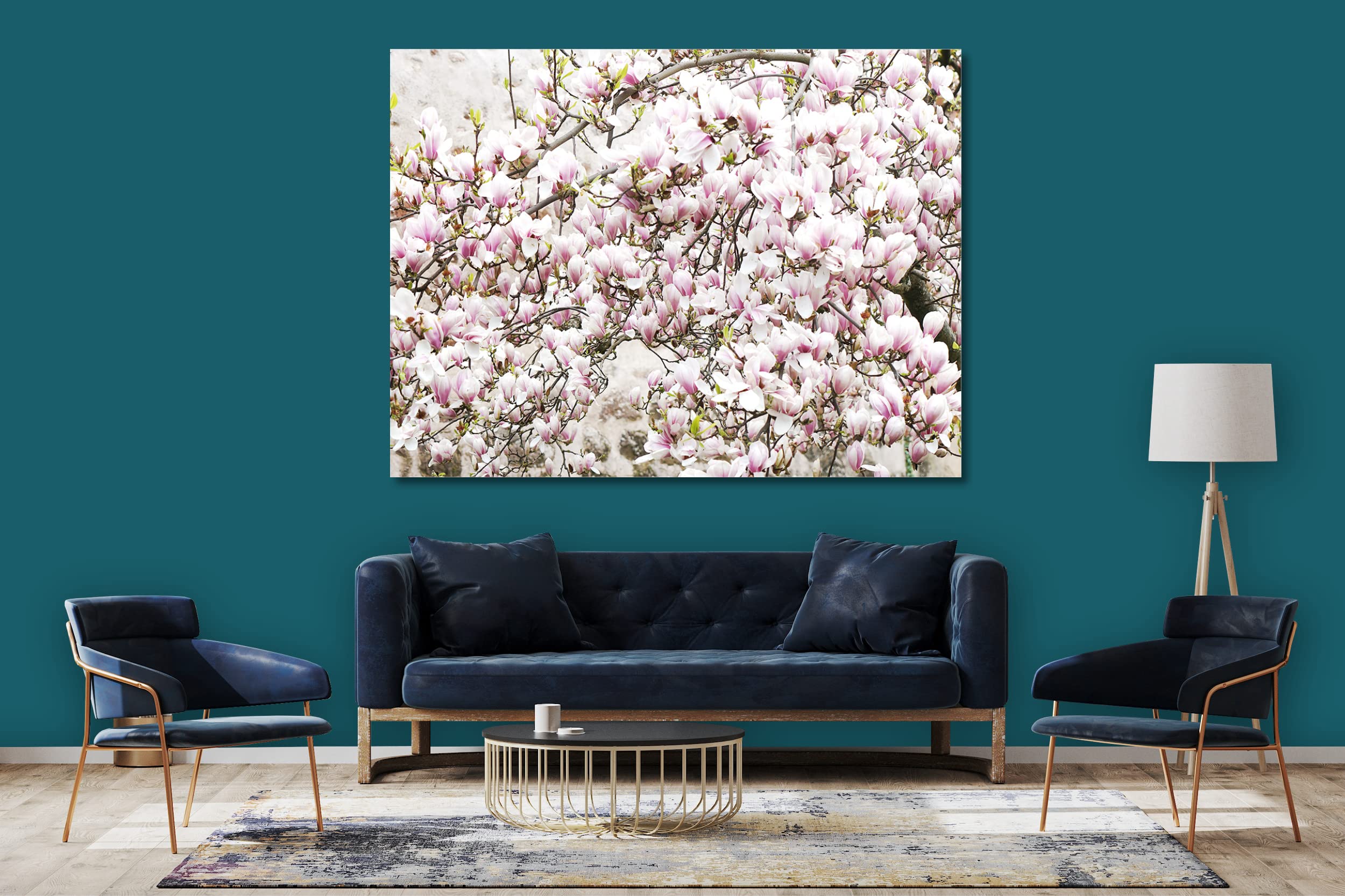 Glücksvilla - Albero di magnolia (tela 2 cm, 60 x 40 cm) | varie misure - quadro murale orizzontale - giardino fiori fioritura pianta natura botanica albero ramo
