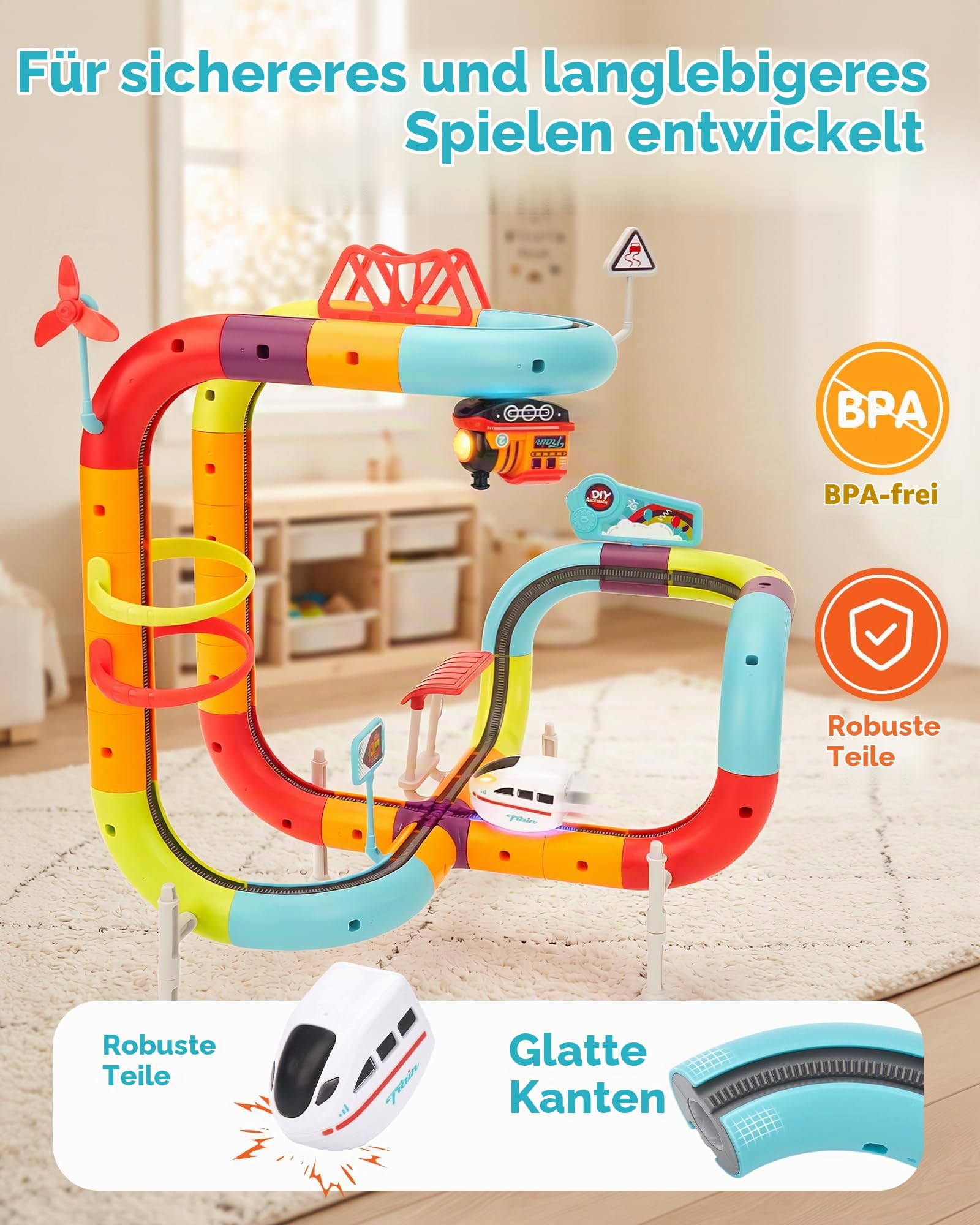 hahaland Eisenbahn Kinder Elektrisch, 59-TLG 2 Züge, Spielzeug ab 3 Jahre