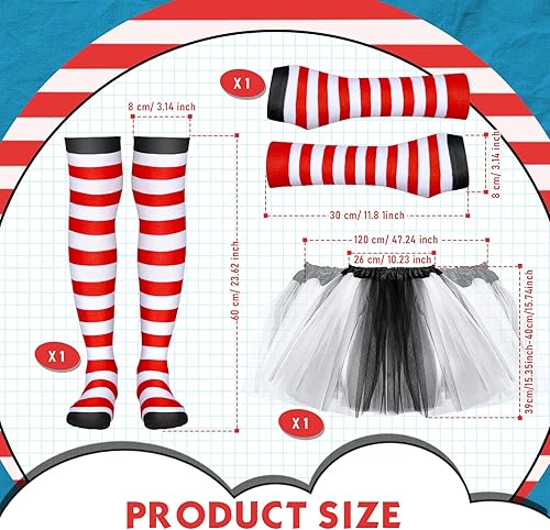 Miniatura 3 de Leyndo Conjunto de disfraz de gato faldas tutú, diadema de oreja, corbatín, cola de gato negro, calentadores de brazos, medias a rayas para cosplay