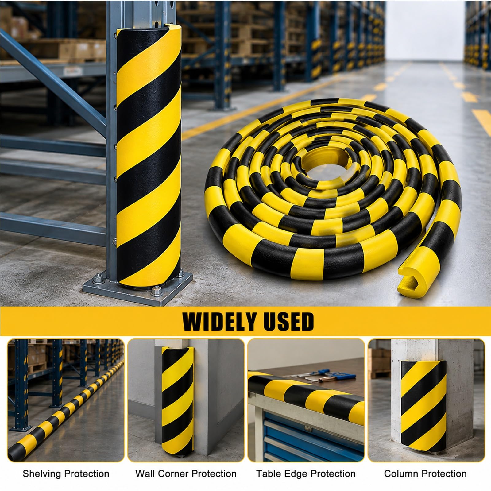 5-Pack Protectores de Esquinas en L, Parachoques de Espuma de Seguridad Amarillo Negro Heavy Duty, Protectores de Bordes Murales Autoadhesivos para Almacén, Garaje, Fábrica y Muelles de Carga