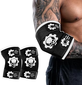 MANUEKLEAR 5mm Neoprene Weight Lifting Elbow Sleeves for Men 1 Pair, Elbow Sleeves Weightlifting Men with 2 Adjustable Compression Straps for Bench and Powerlifting & Weightlifting