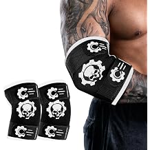 MANUEKLEAR 5mm Neoprene Weight Lifting Elbow Sleeves for Men 1 Pair, Elbow Sleeves Weightlifting Men with 2 Adjustable Compression Straps for Bench and Powerlifting & Weightlifting