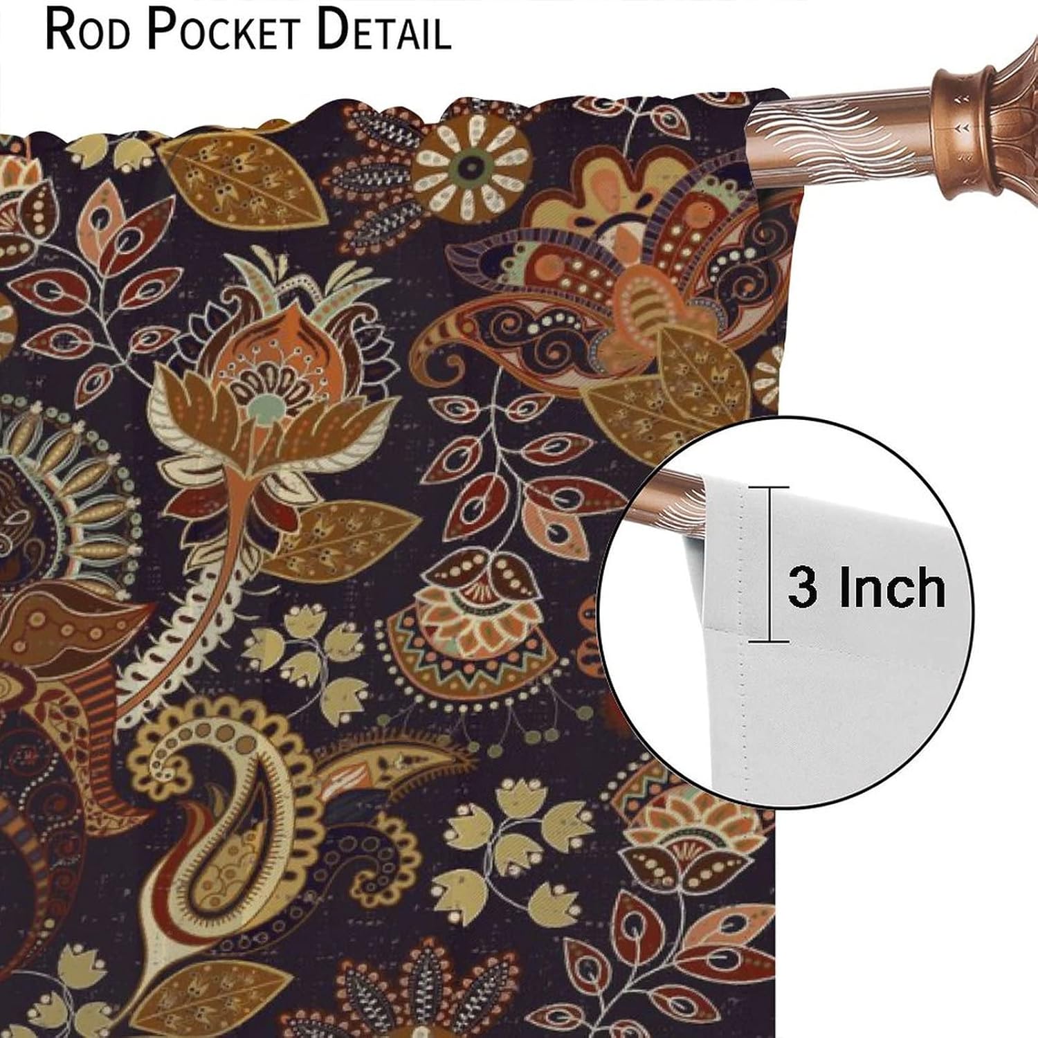 Paisley Window Curtains,Vintage Floral Bohemian Elements Blackout Rod Pocket Window Drapes for Living Room Bedroom Home Decor W52xL84in