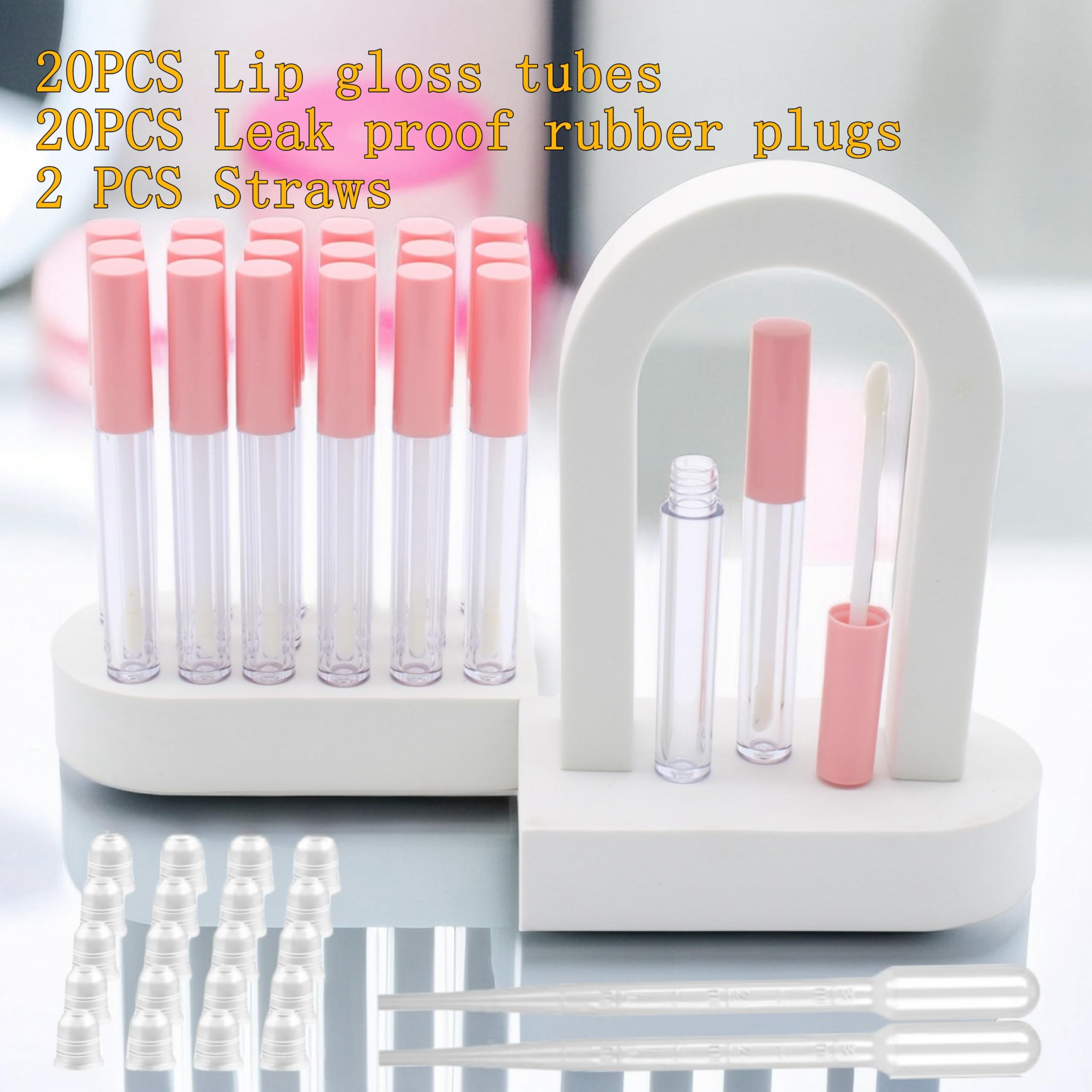 KaiLeQi 10cm Empty Lip Gloss Tubes With Wand Lipgloss Tubes Cute With Pink Lids Lip Balm Bulk Refillable Cosmetic Containers Diy Lip Gloss Making Kit?20pcs?
