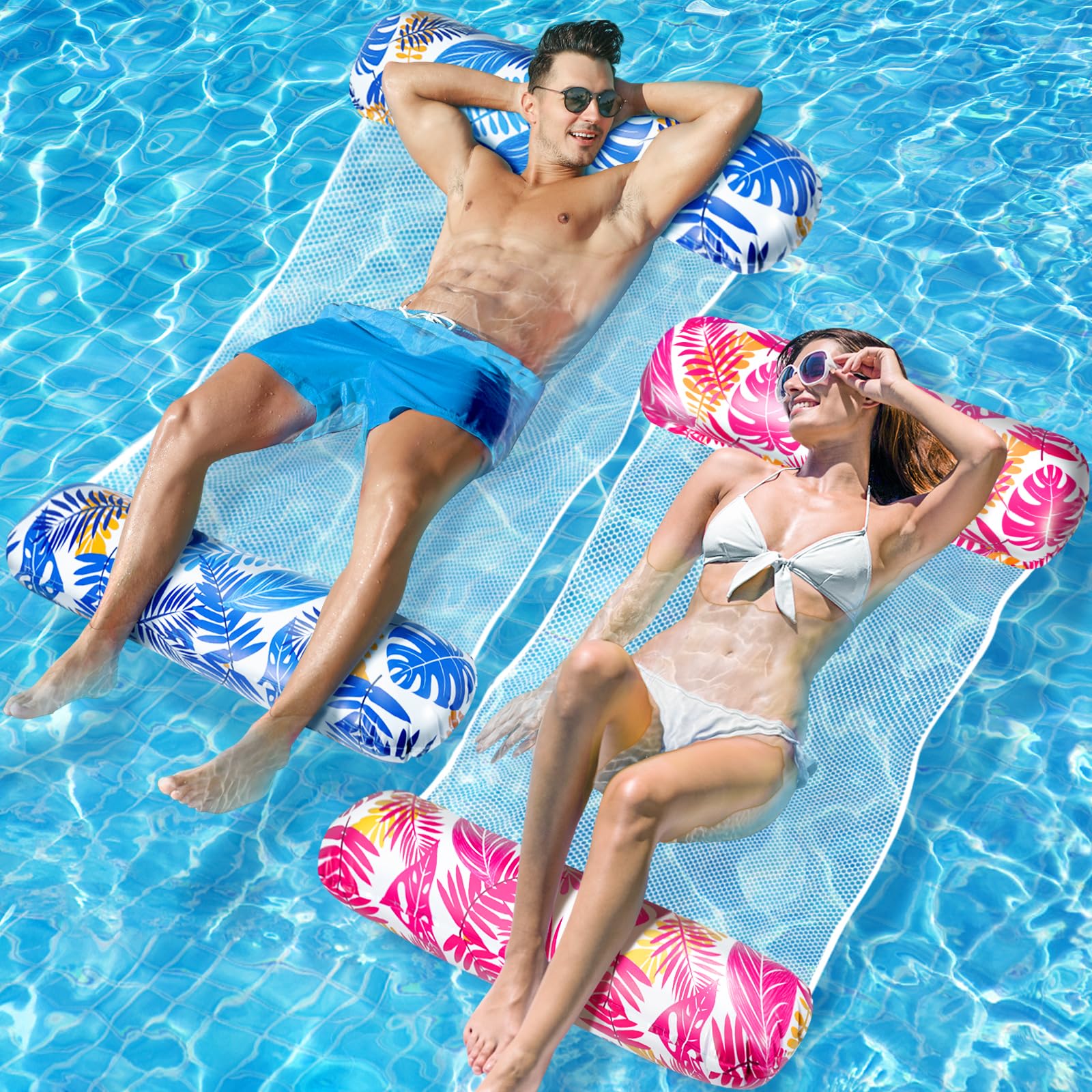 WEARXI Luftmatratze Pool XL, 2 Stück Luftmatratze Wasser, 4 in 1 Wasserhängematte, Wasser Hängematte, Pool Spielzeug Kinder, Pool Zubehör Spaß, Wasserspielzeug für Erwachsene