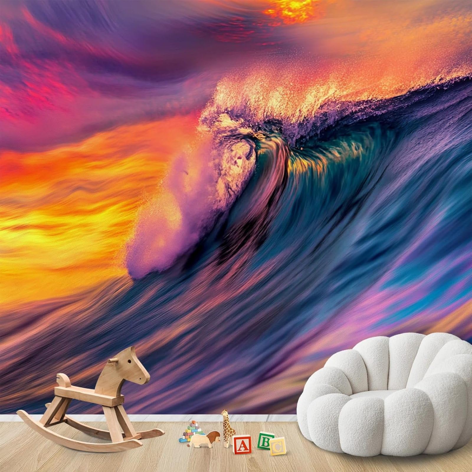 hgjdjhnf Photo Wallpaper Ocean Waves Sunset Sea Non-Woven ModernLiving Room Bedroom Children's RoomDecoration Motif Wallpaper,250cmx175cmSticker - Background- Painting - Poster