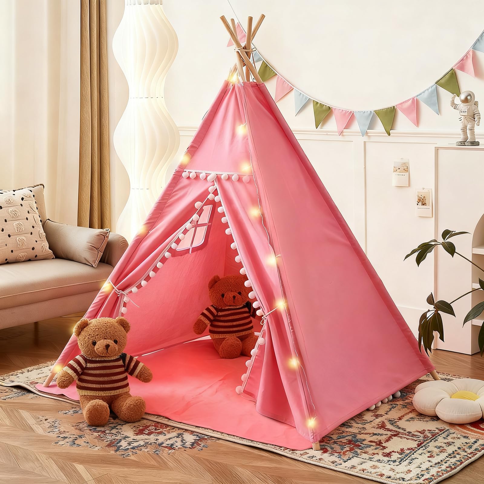 Tipi Zelt für Kinder 120x140cm, Tippi Kinderzelt Indoor Outdoor