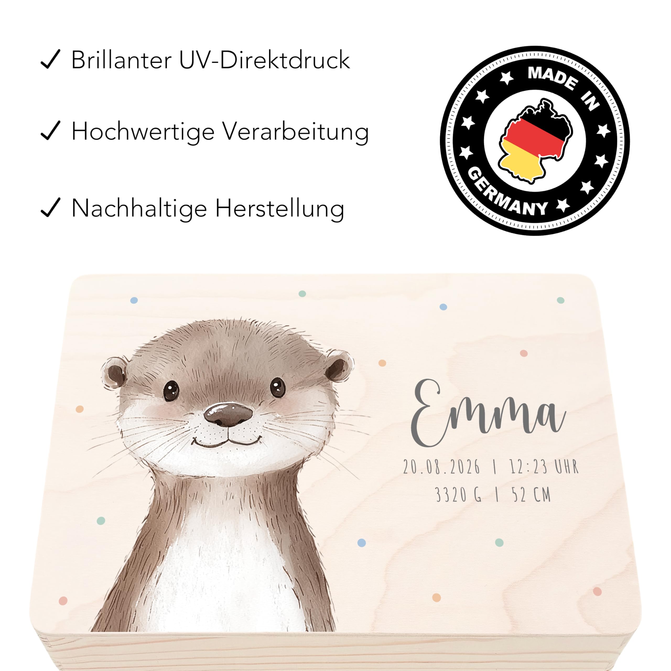 Erinnerungsbox Baby Otter personalisierte Holzkiste Erinnerungsbox Erinnerungskiste Geschenk Geburt Geburtsgeschenk Holzbox 30x20x13 cm