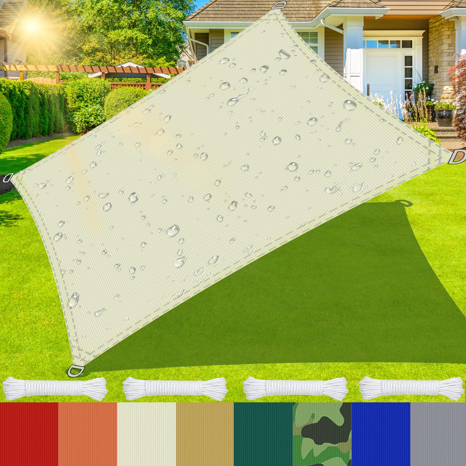 Voile d'ombrage imperméable et anti-UV bloquant 95% des rayons pour le jardin