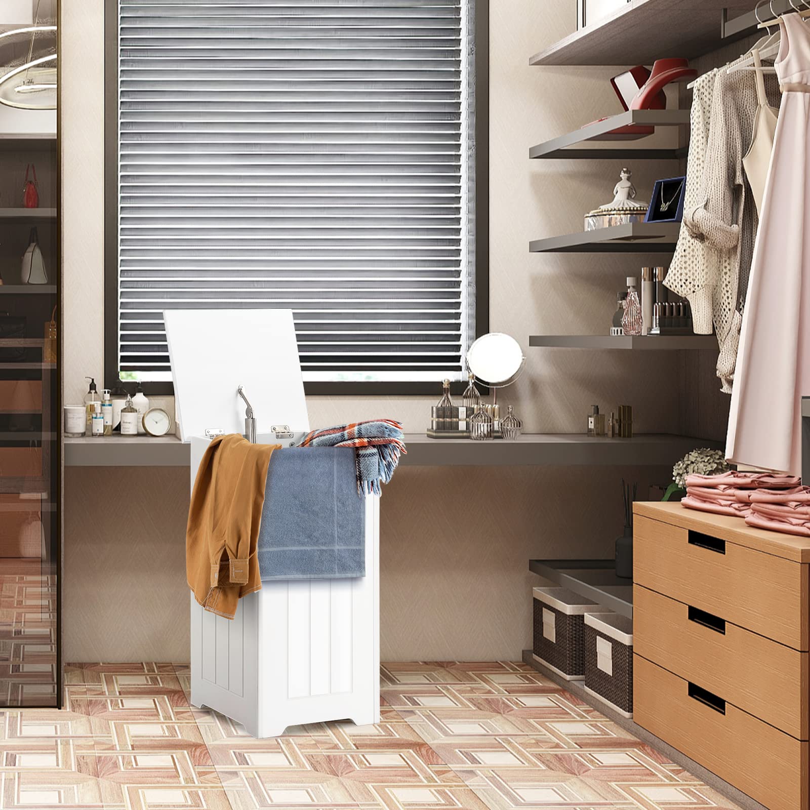 LIFEZEAL Cesto Para la Ropa con Bolsa Interior, Cubo Ropa Sucia con Tapa Bisagra de Metal y Empuñadura Lateral, Armario con Grande Capacidad para Baño, 30 x 30 x 61 cm (Sin bolsa interior)