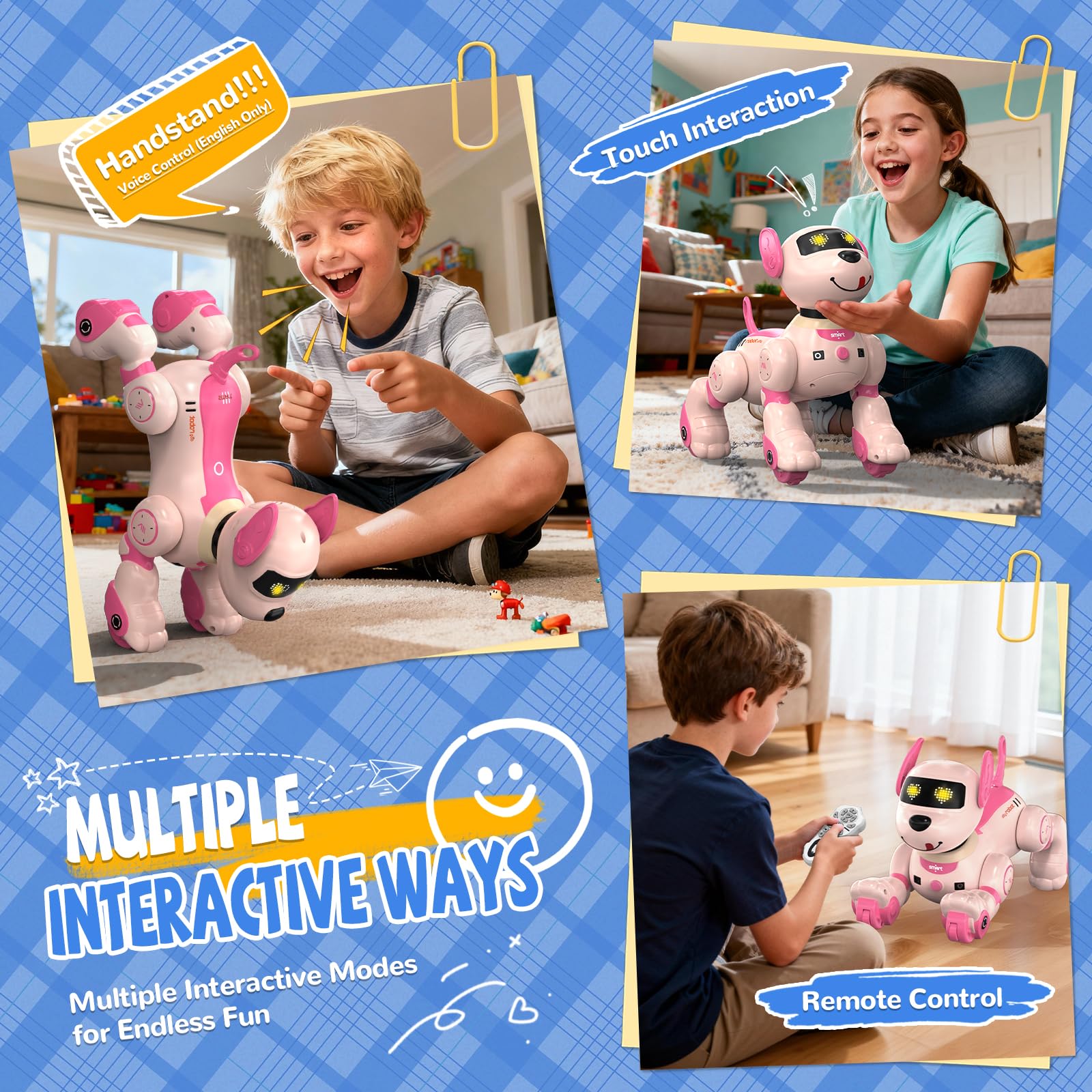 Chien Robot, Télécommande Chien Robot Interactif pour Enfants, Programmable, Contrôle Vocal (Anglais Uniquement) et Contrôle Gestuel, Robot Chien Intelligent Cadeaux pour Garçons Filles