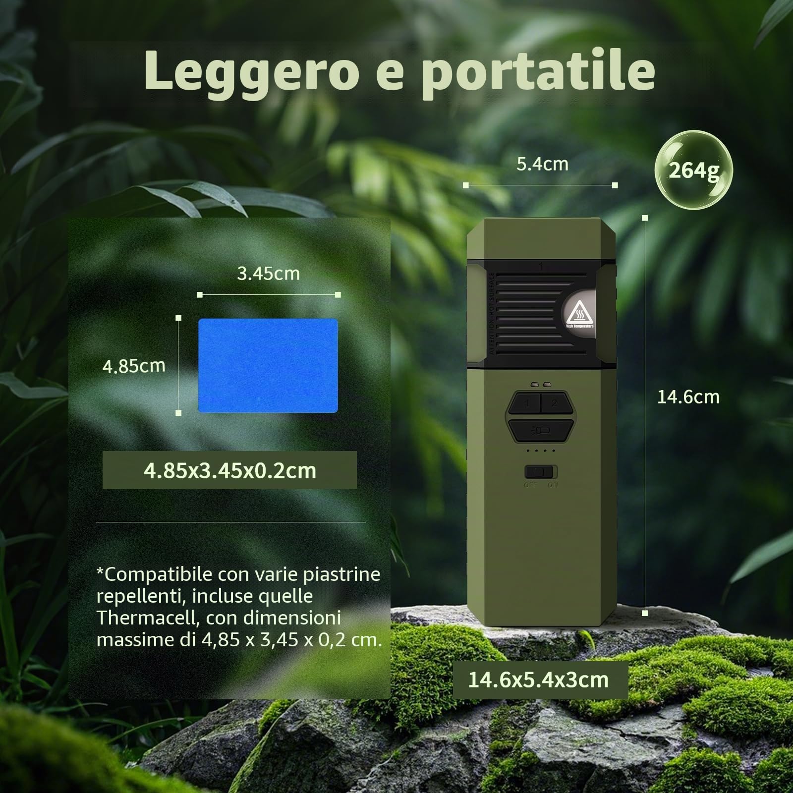 WhiteRhino 3-IN-1 Dispositivo Repellente per Zanzare da Esterno con Torcia, Repellente Elettrico con Riscaldamento a Doppia Faccia, IP67 Impermeabile, Batteria 9000mAh, per Patio, Viaggi (Verde)