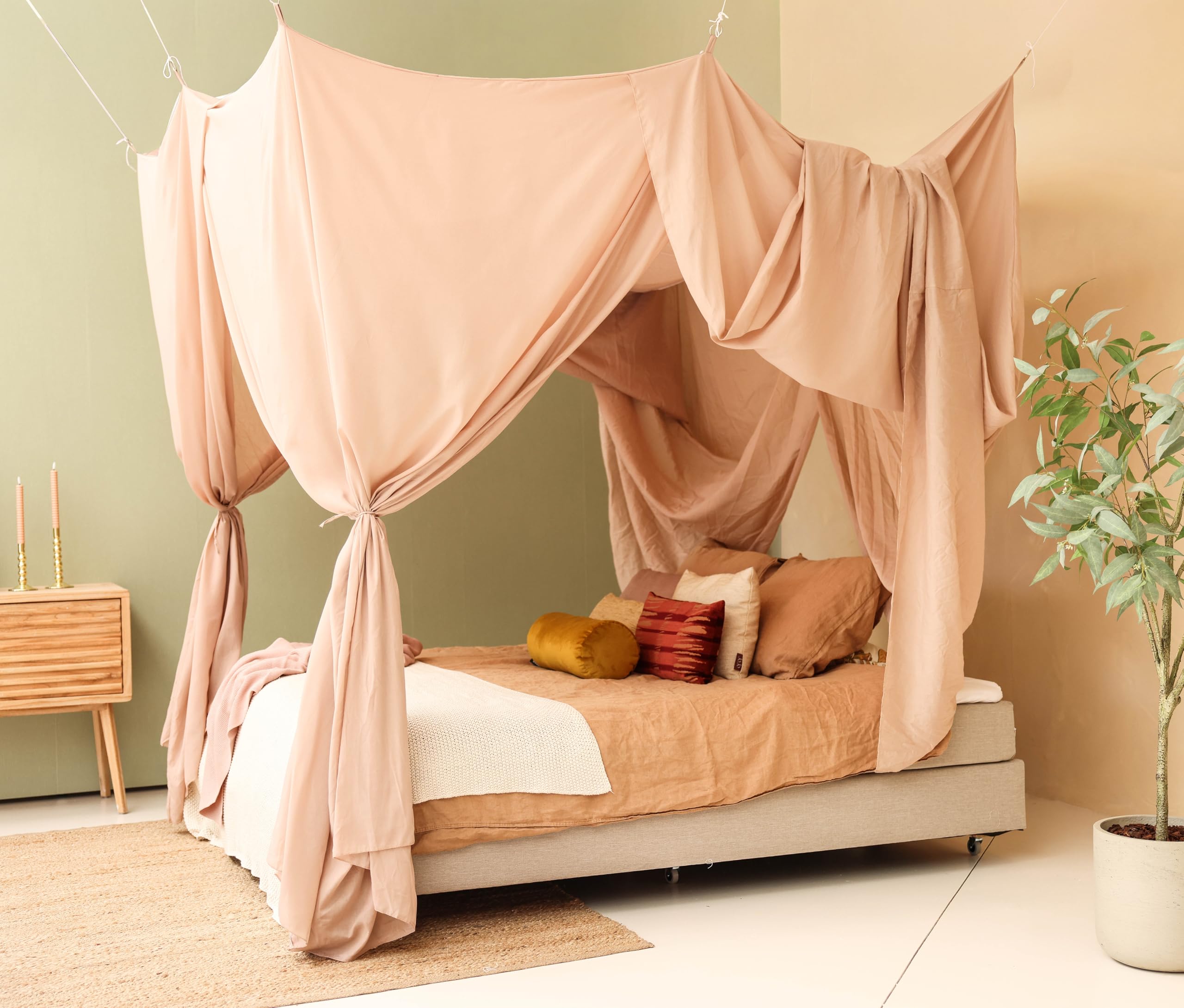 Nougat Betthimmel für Doppelbett | Rechteckiges Moskitonetz Größen | Baldachin Bett für Teenagern & Erwachsenen | Himmelbett für Schlafzimmer