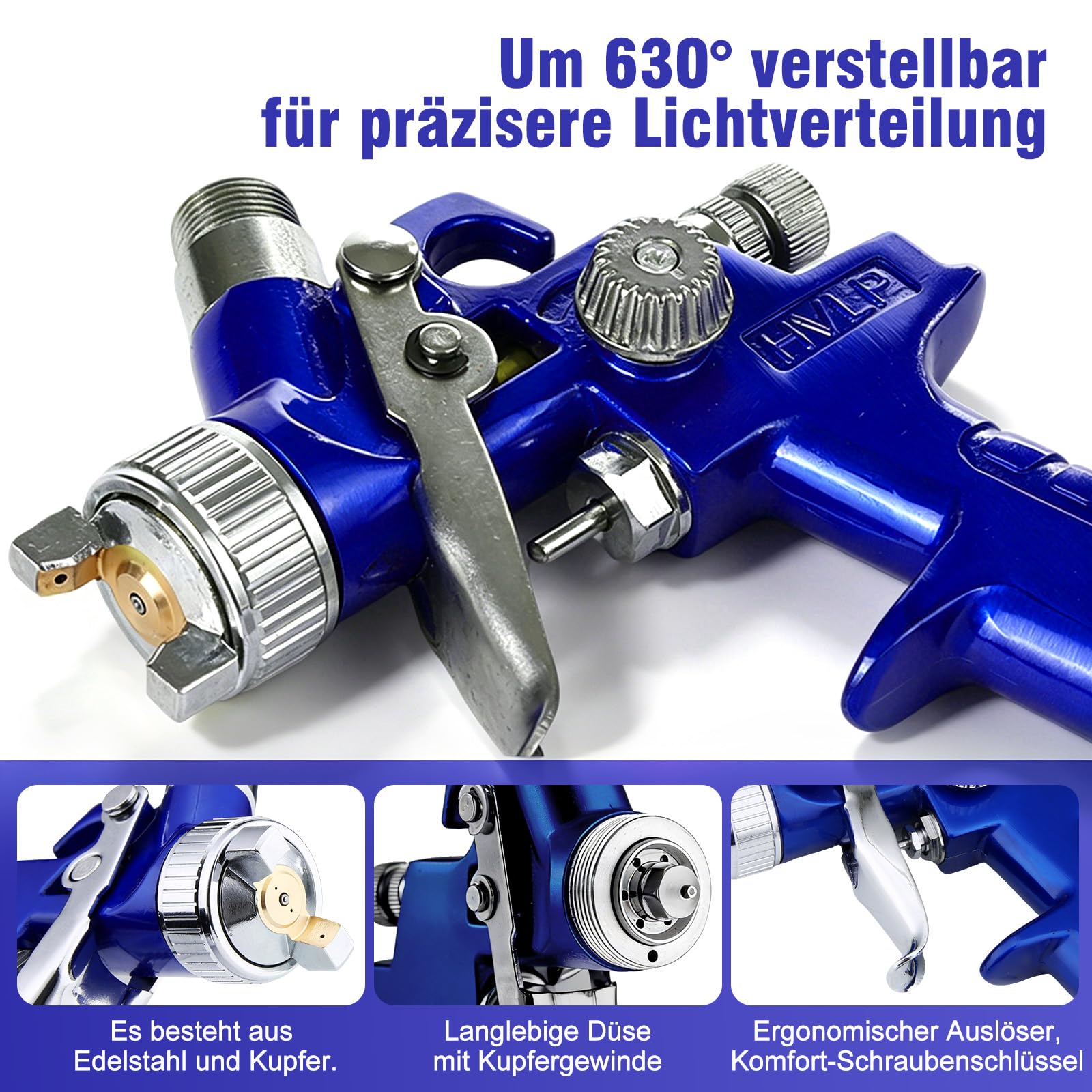 Mini HVLP Lackierpistole Spritzpistole 0,5/0,8/1,0mm Düse, H2000 Profi Farbsprühsystem Lackierpistole Druckluft mit 125ml Plastikbecher