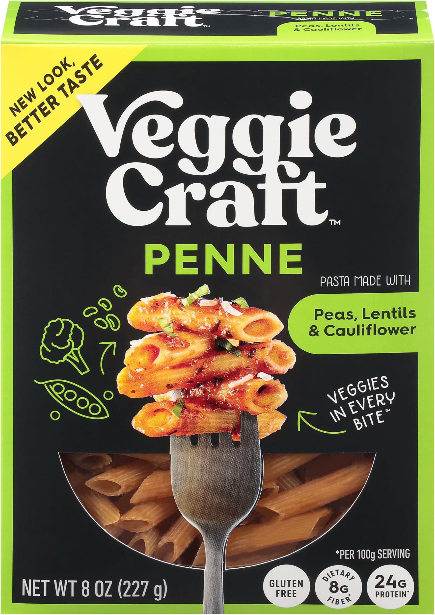 Veggiecraft Farms Penne Pasta - Low Carb, Protein Lentil Pasta w/ Peas & Cauliflower, Plant Based, Keto-Friendly, Gluten Free, Vegan - 8 Oz