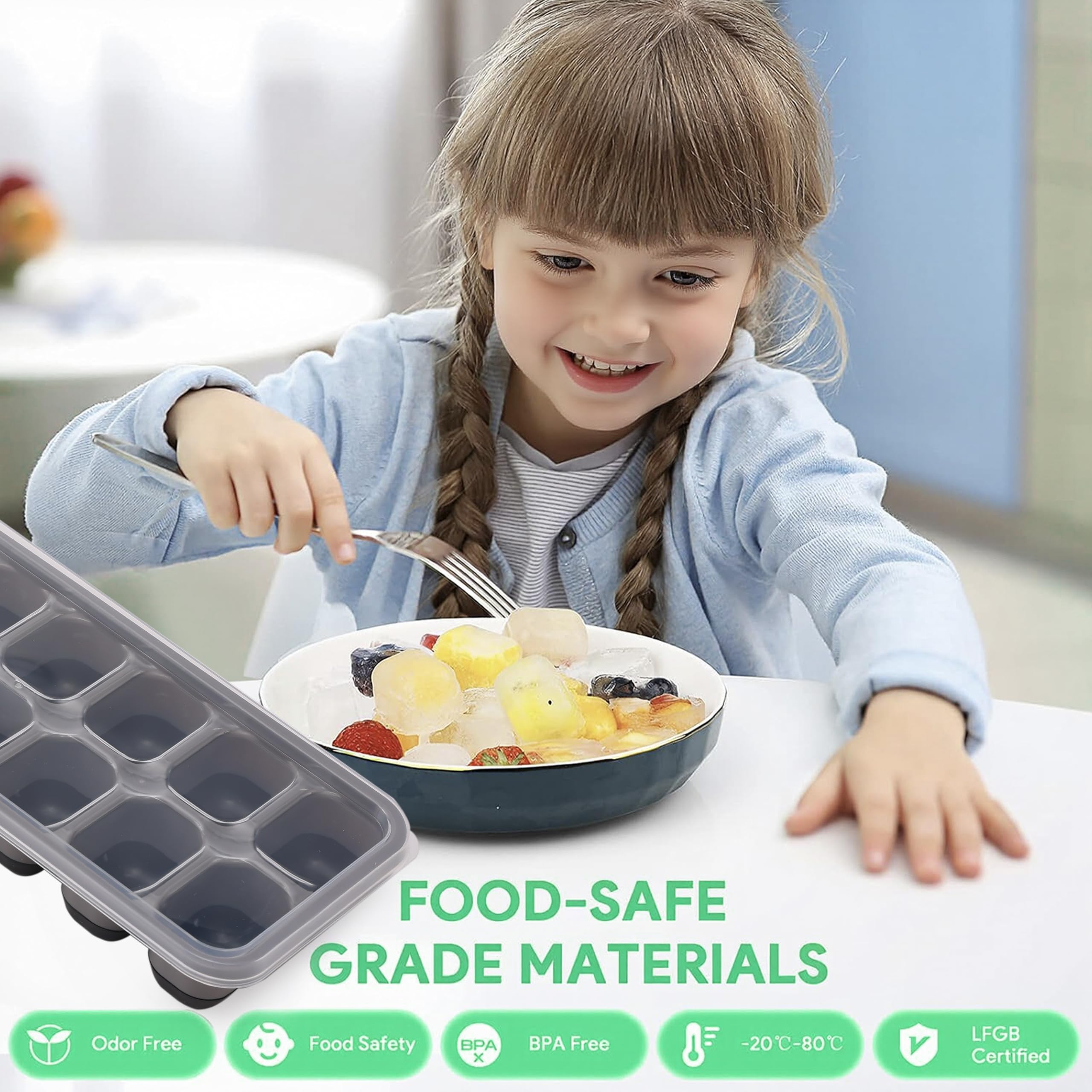 Moule à glaçons en silicone avec couvercle, lot de 4 bacs à glaçons empilables, moule à glaçons sûr et sain pour le babybrei, le cocktail, le whisky et le café (Bleu Vert Rose Jaune