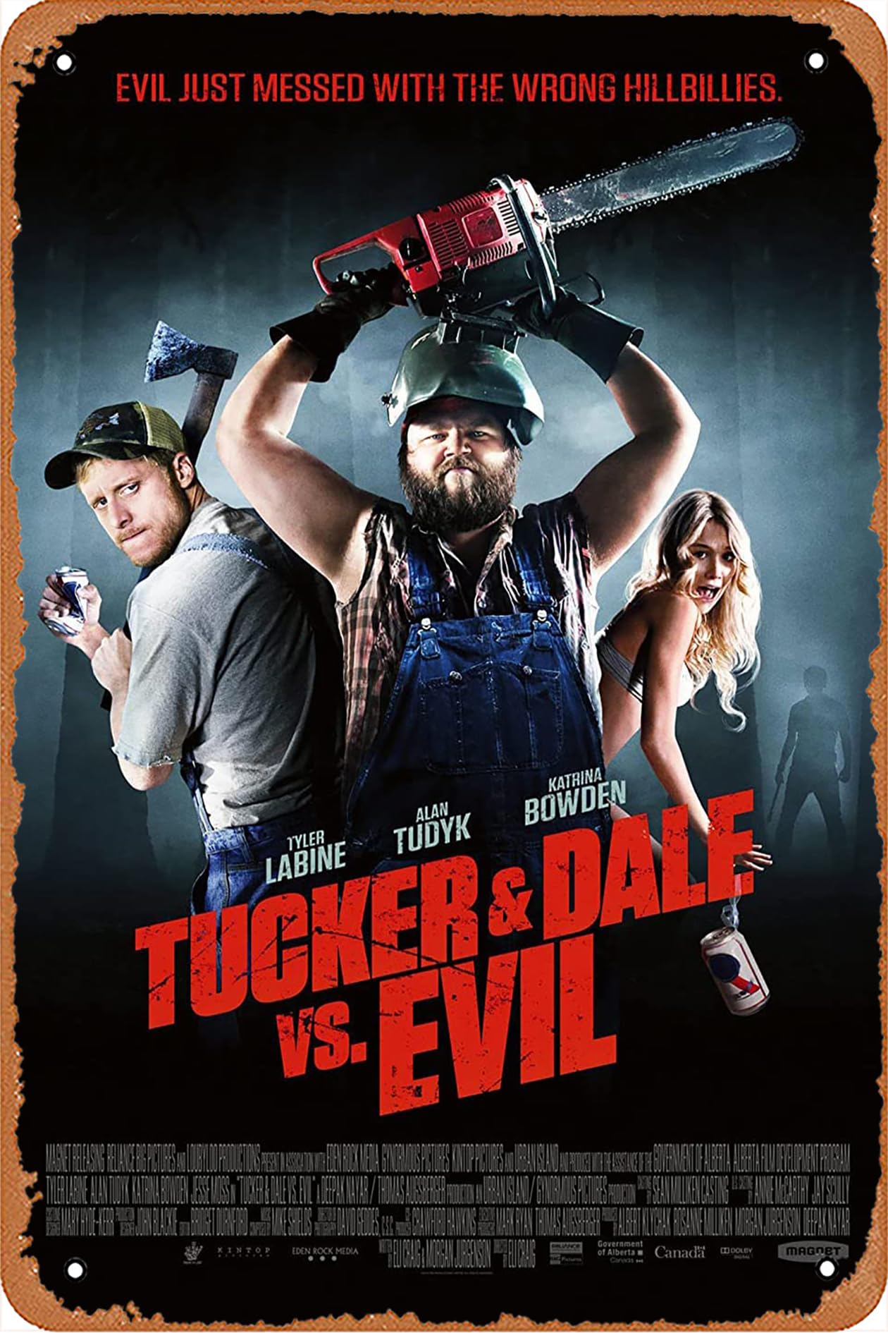 Tucker and Dale vs Evil (2010) Vintage Horror Movie Tin Sign Retro Creepy Classic Scary Movie Film Metal Poster Sign Home Man Cave Movie Theater Wall Decor 8x12 inches