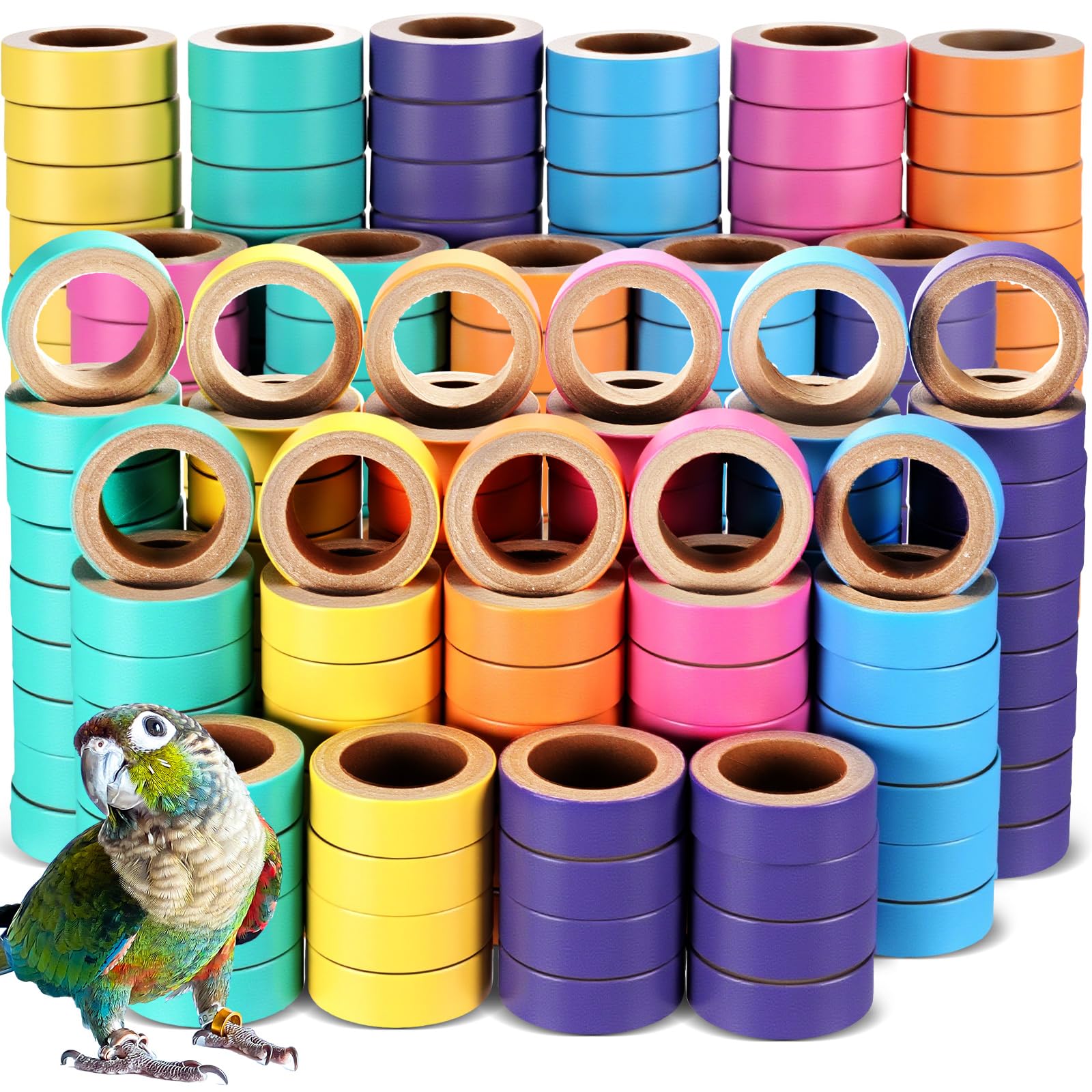 Skyygemm 180 Stück 4,7 cm fetthaltige Bagels Vogelspielzeug für Papageien, Pappvogel zum Kauen, Zerkleinern, Futtersuche, Spielfuß, Holzpapageienspielzeug für mittelgroße und große Aras, Kakadus