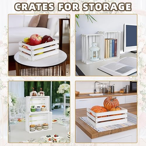 Miniatura 3 de Juego de cajas de madera de granja de 5 piezas, cajas de madera rústica para exhibición y almacenamiento, cajas decorativas grandes encaladas, cajas