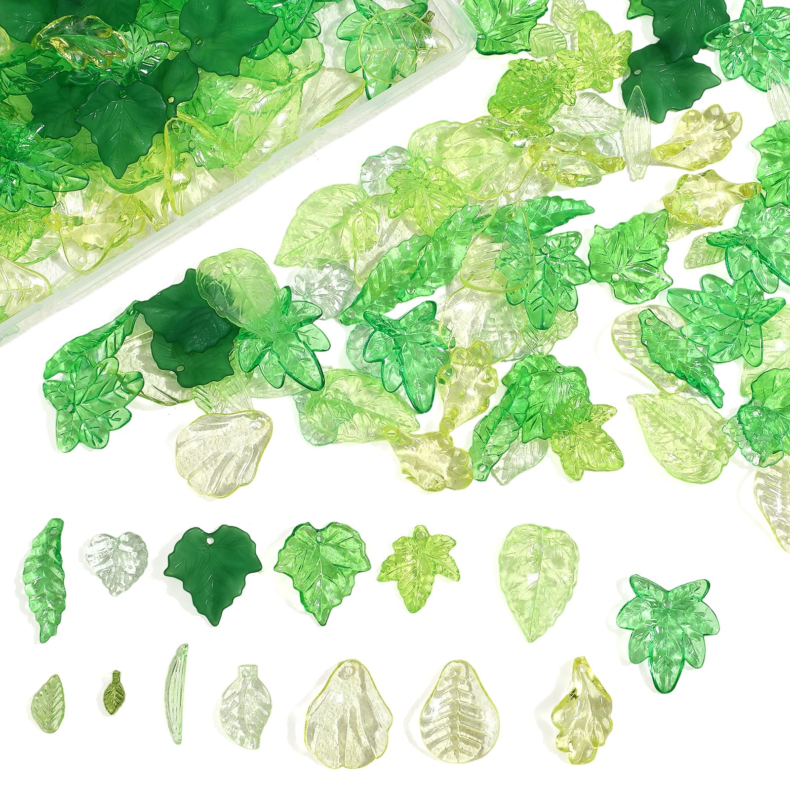 320 Pcs Green Leaf Beads for Jewelry Making Acrylic Green Leaf Charms Transparent Maple Leaves Pendants Tiny Bead Caps Assorted for Earrings Necklaces Bracelets DIY Crafts