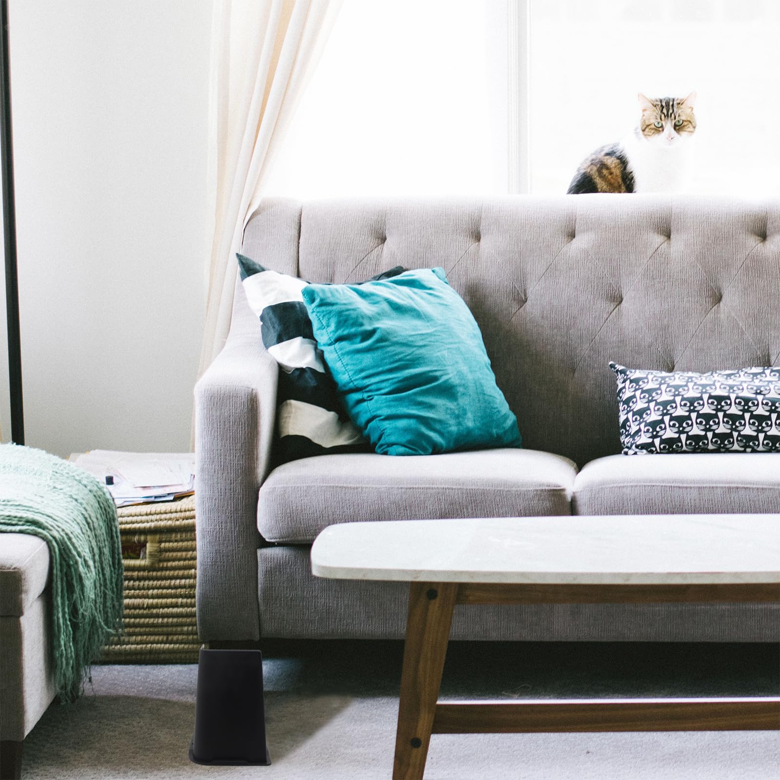 HANIHUA Bed Risers 8 inch Heavy Duty, 4 Pack Oversized Furniture Risers, Black Bed Lifts Risers for Table, Sofa, Chair, Couch, Desk, Bed Frame Risers Supports Up to 6,500 Lbs