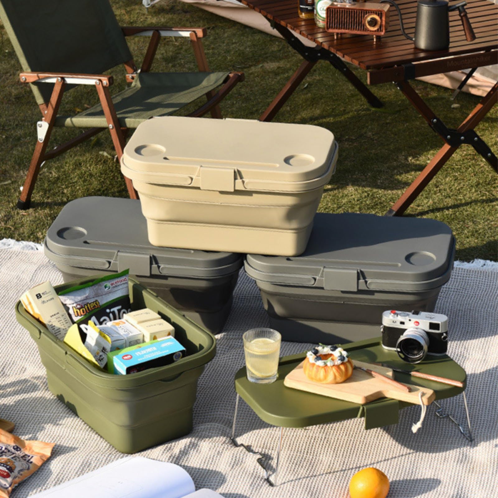 Cesta Plegable de Mano para Picnic, Almacenamiento de Elementos Esenciales para Exteriores, Utensilios de Cocina Portátiles- Ideal para Excursiones de Primavera y Otoño
