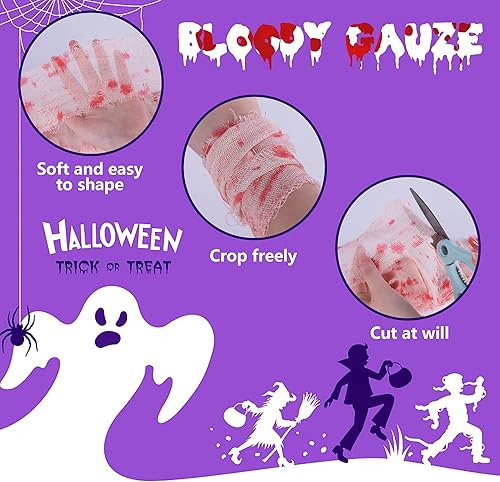 Miniatura 3 de Watayo Tela de sangre espeluznante de Halloween de 164 pies, tela de gasa de sangre aterradora, cortina de tela espeluznante para Halloween, fiesta