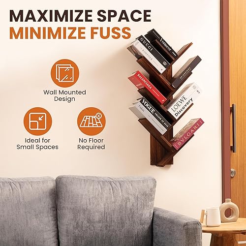 Miniatura 5 de Estantería de árbol de 7 niveles  Estantería de pared  Organizador de libros  Estantería de madera maciza para niños  Organizador de estantería