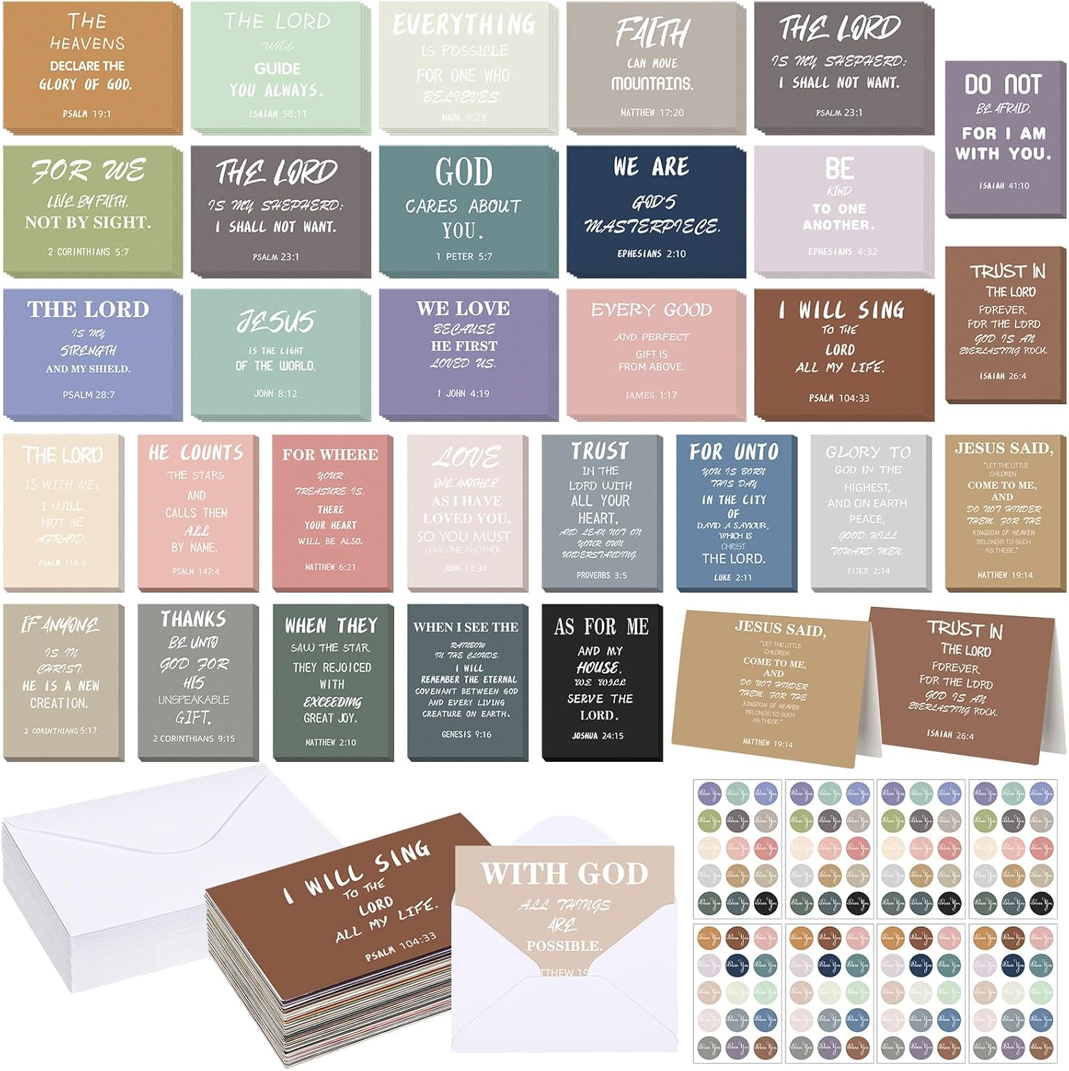 Sayglossy 120 Set Inspirational Christian Greeting Cards Bulk with Envelopes Scripture, Inspirational Bible Verse of Christian Greeting Card for Christmas Thanksgiving Birthday Gift, 4 x 6''(Morandi)