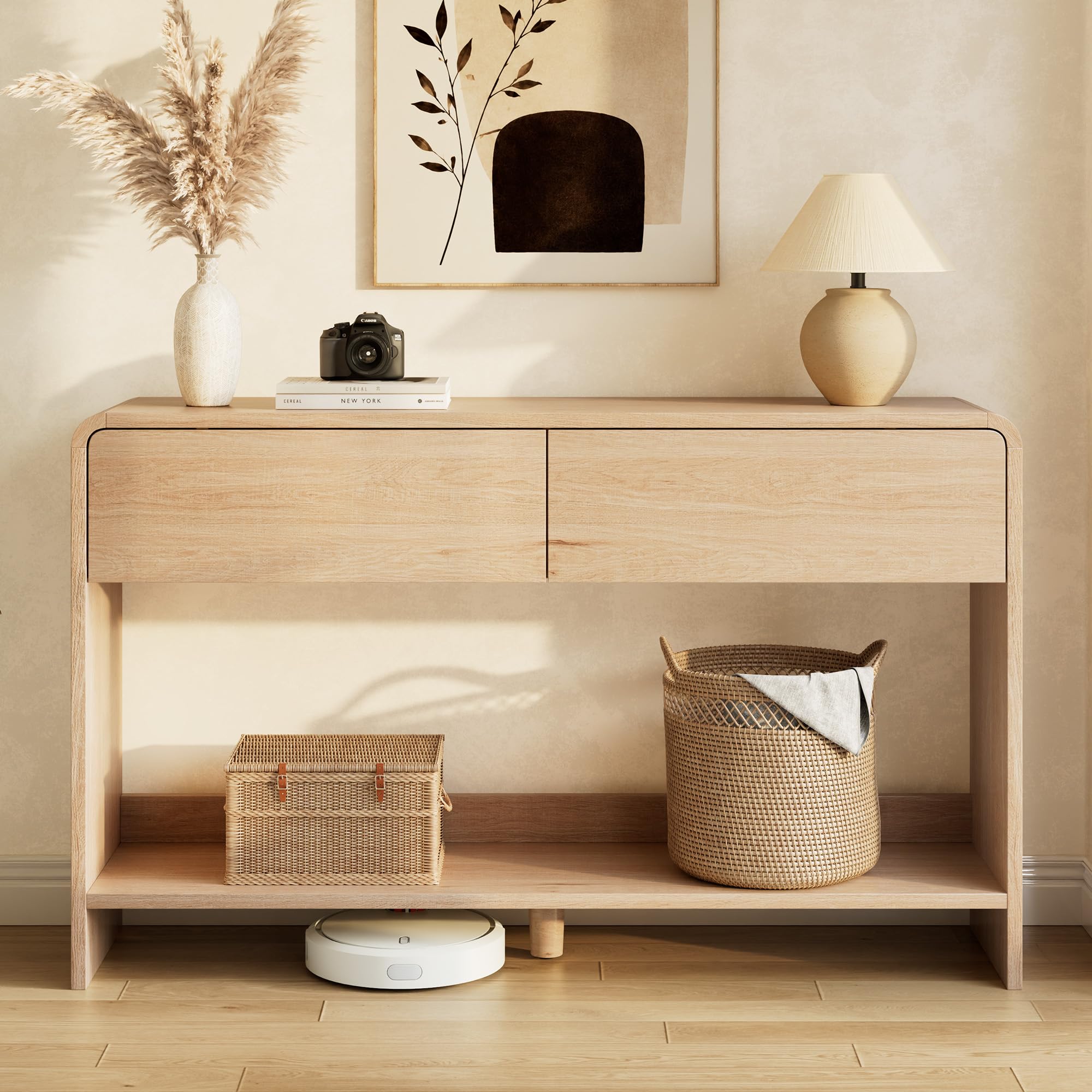 AMERLIFE 55" Modern Console Table with 2 Storage Drawers &amp; Open Shelf