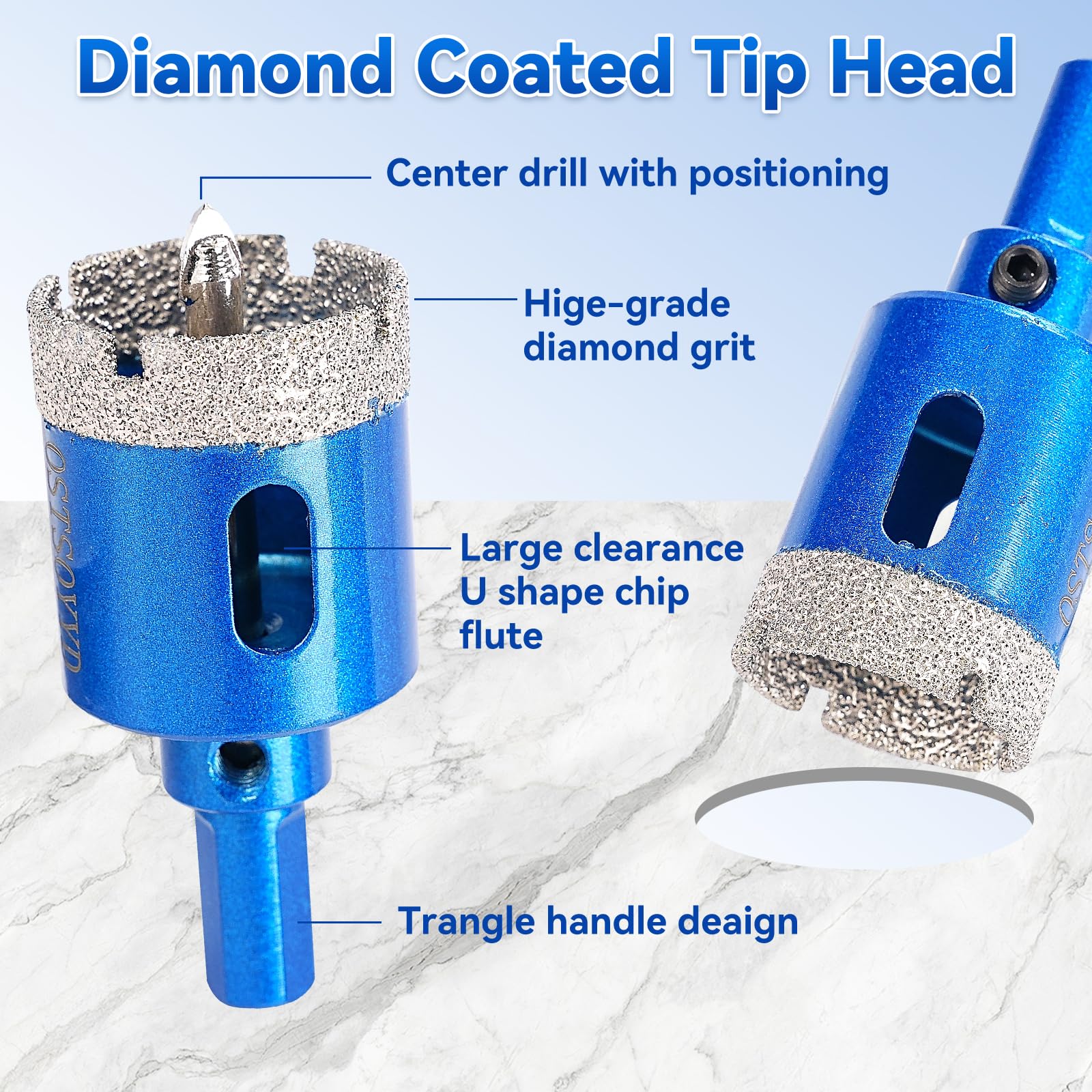 Juego de sierras perforadoras con punta de diamante, 2 brocas de sierra perforadora de diamante de 2 pulgadas con broca piloto perforación precisa para porcelana, azulejos, cerámica, granito, piedra