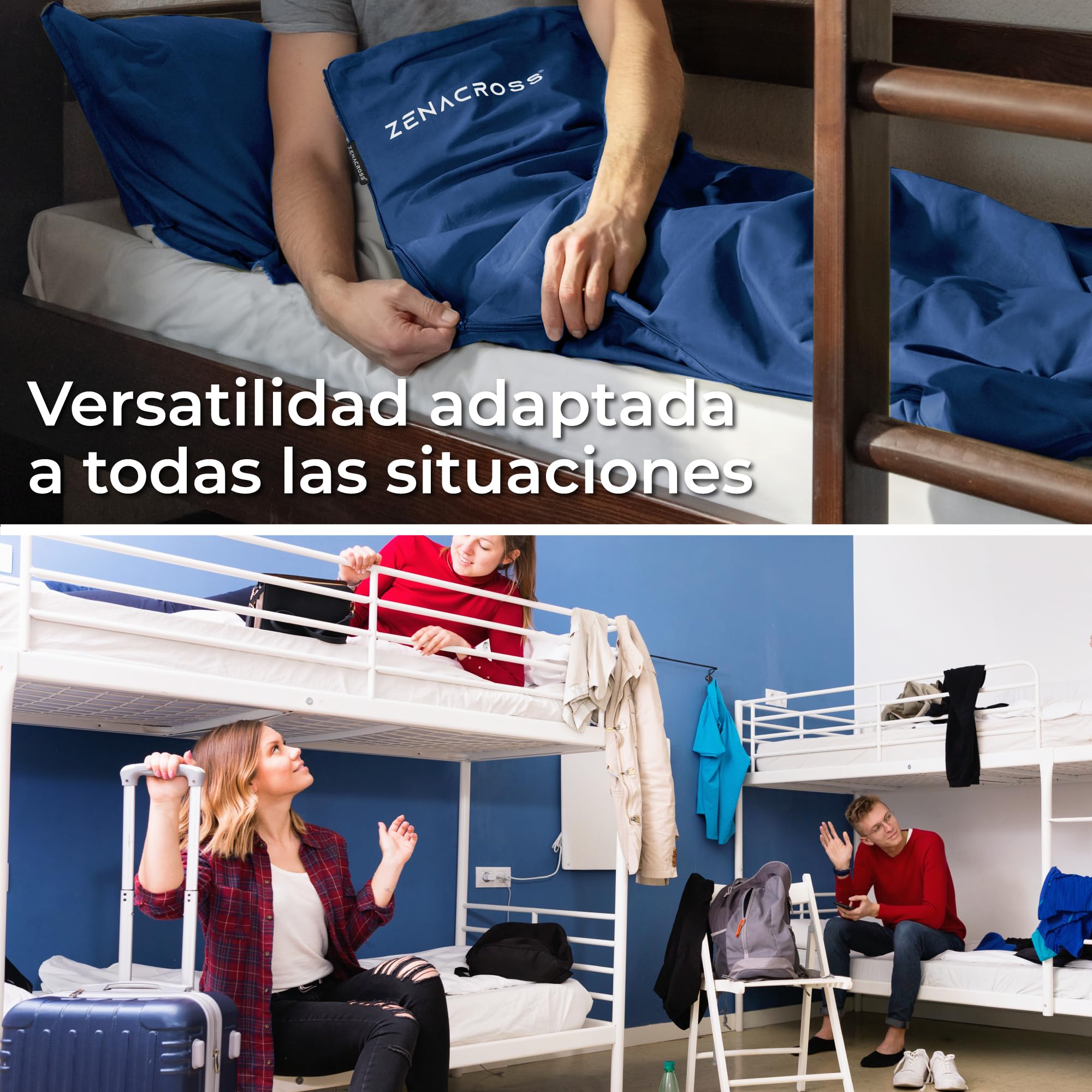Saco de Dormir - Saco Sabana con Comparimiento de Almohada Agregado - Sabana Saco Compacto y Ultraligero 100% algodón