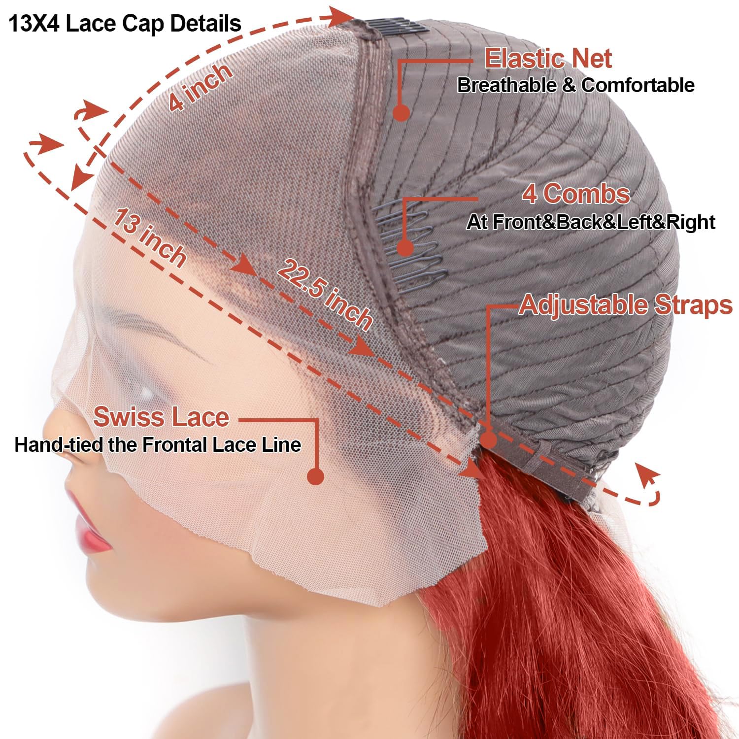 ORIGEN Red Lace Front Wigs with Baby Hair for Black Women Human Hair Pre Plucked Straight Colored 13x4 Lace Frontal Glueless Wig 24 Inch 180% Density