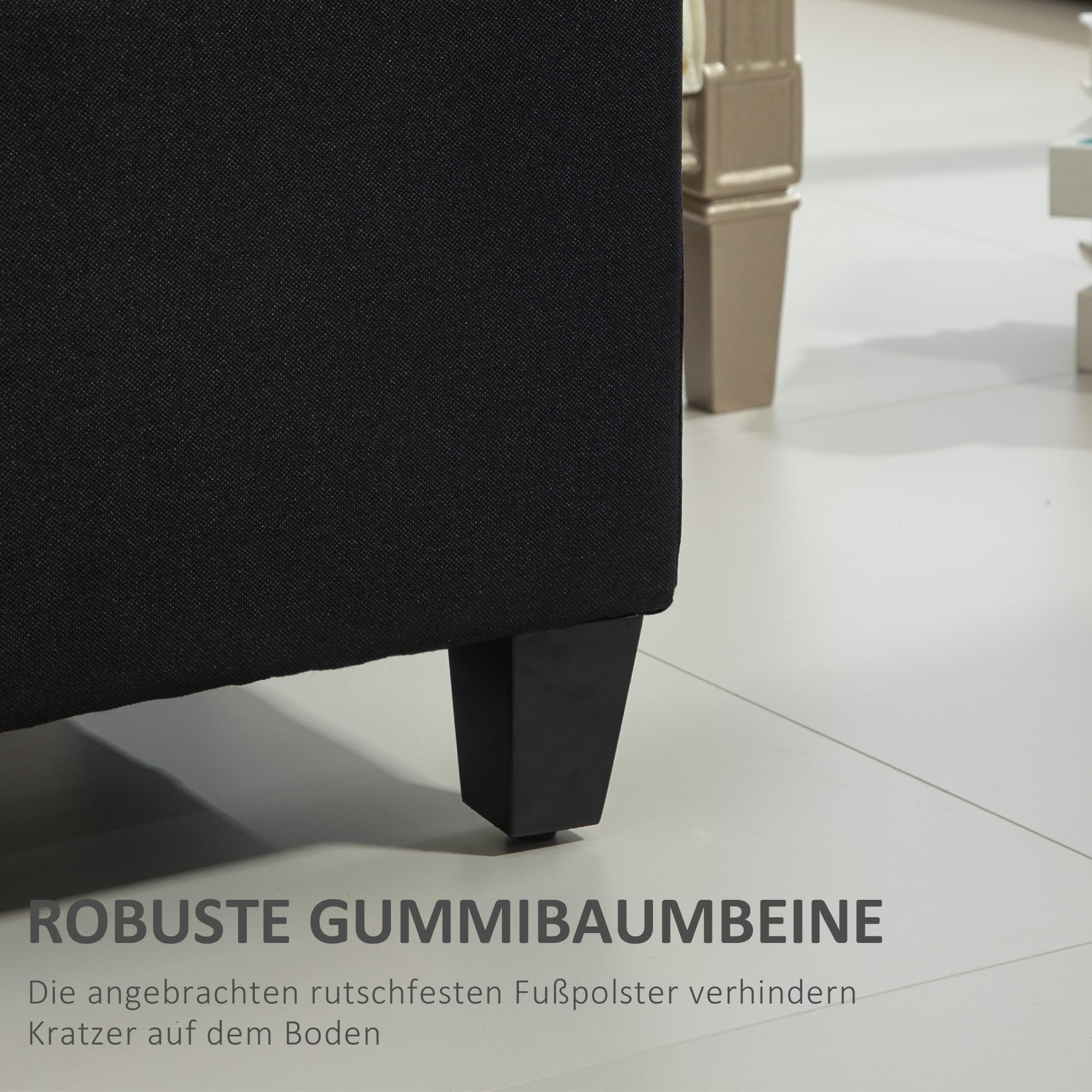 HOMCOM Sitzbank mit Stauraum Polsterbank mit Leinenoptik, Sitztruhe mit Holzbeine, Truhenbank für Wohnzimmer Schlafzimmer Flur 100 x 40 x 44 cm Schwarz