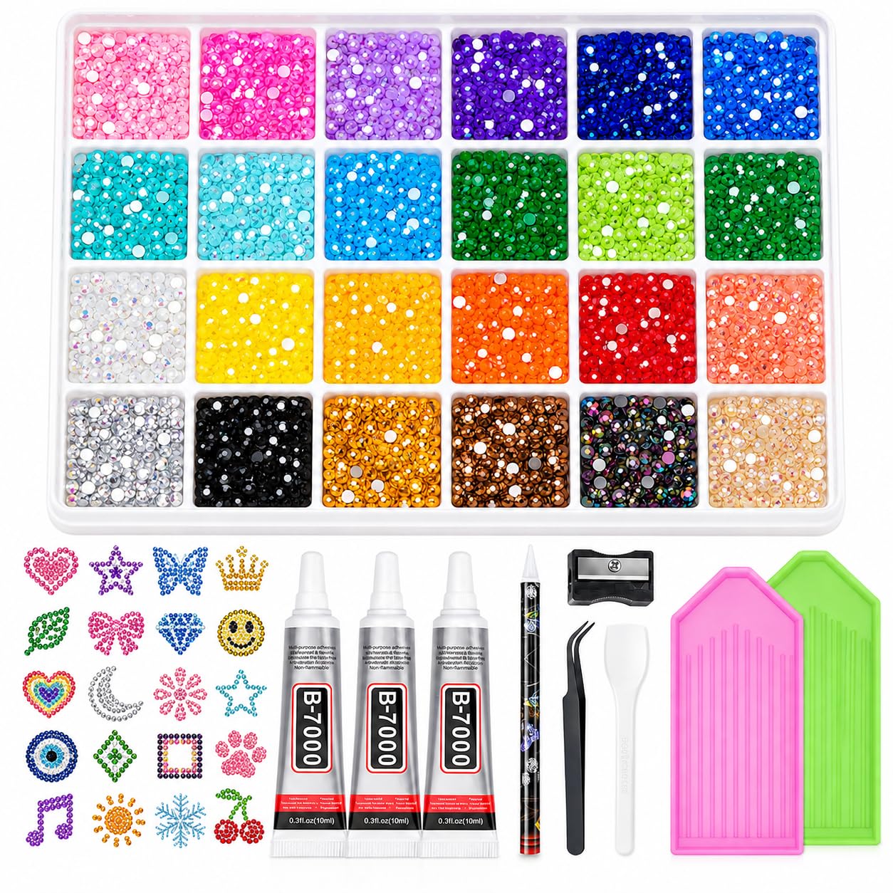 INSFIT Resin Jelly Rhinestones For Bedazzling, 24 Colors 3mm Flatback Gems With Tweezers & Pickup Pen For Diamond Art, Bedazzler Kit With 3pcs 10ML B7000 Jewelry Glue For Nail Art Crafts Clothes Shoes-image-49